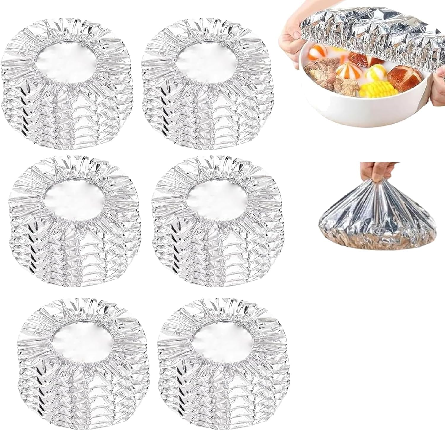 Reusable Aluminum Foil Food Covers, Thickened Heat-Resistant Food Covers, Home Dining Table &amp; Food Container Aluminum Foil Heat-Retaining Cover, Elastic for Bowls &amp; Plates (30 Pack)