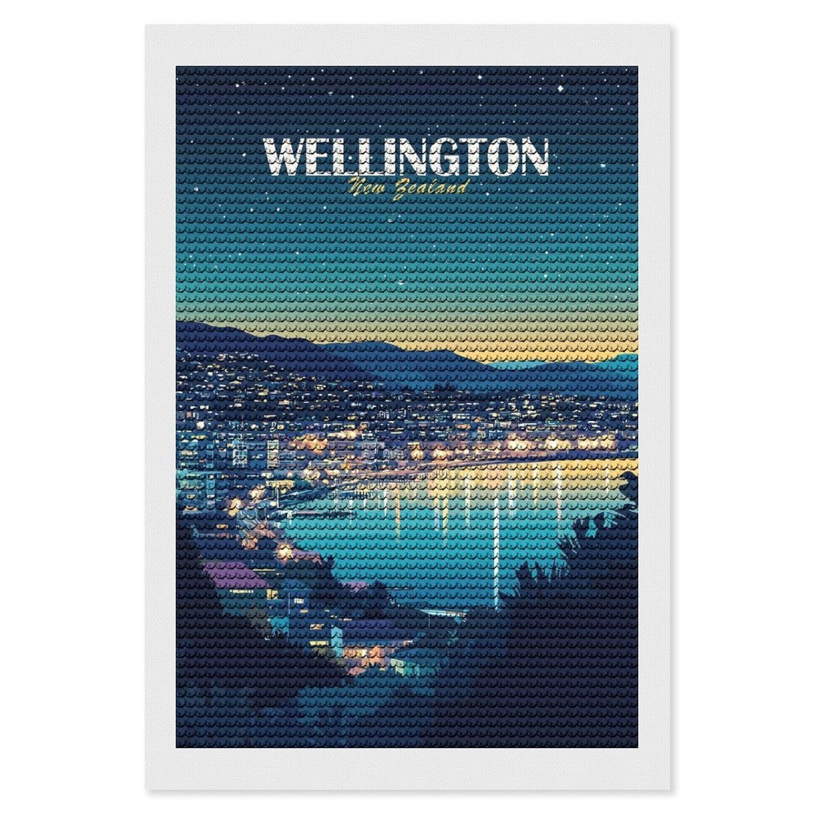 Junmoney Wellington New Zealand Cityscape at Night Diamond Art Canvas 8"x12", Decorate Your Room, Mindful Craft Activity, Cosy Home Accent, Thoughtful Handmade Gift