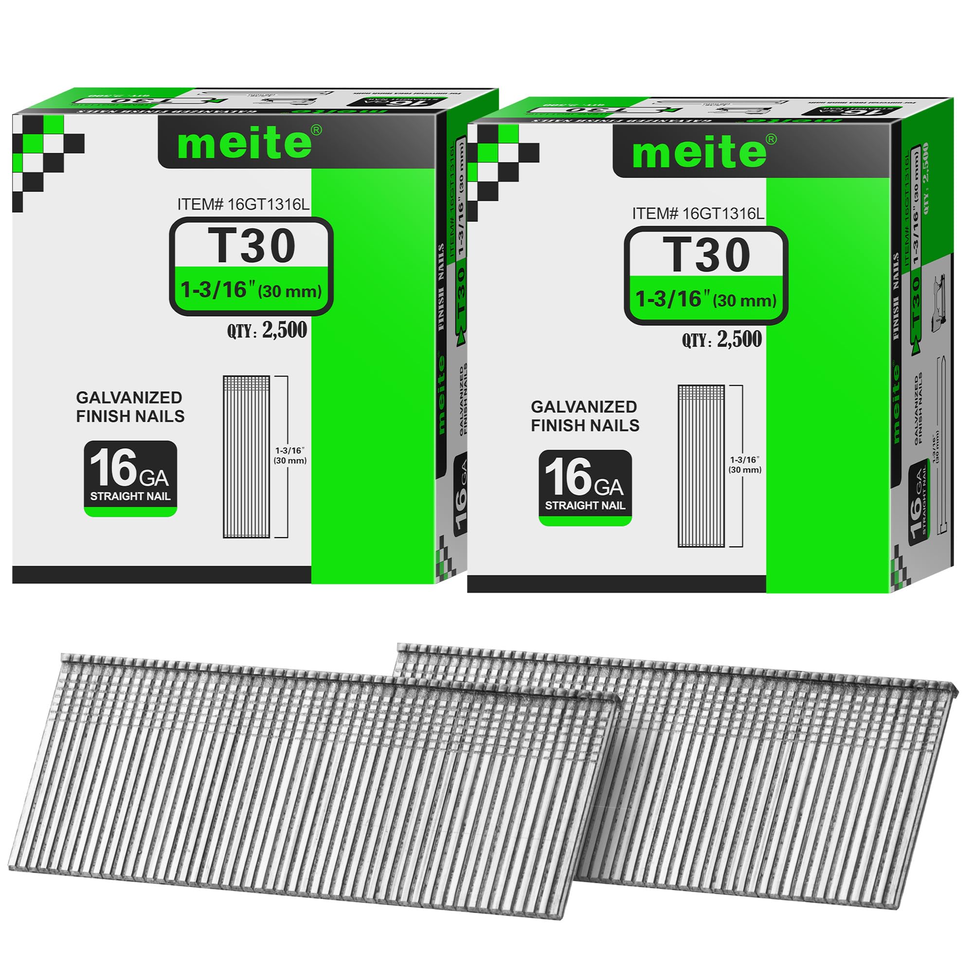 meite 16 Gauge Finish Nails 1-3/16IN Galvanized Straight T-Nails 5,000PCS