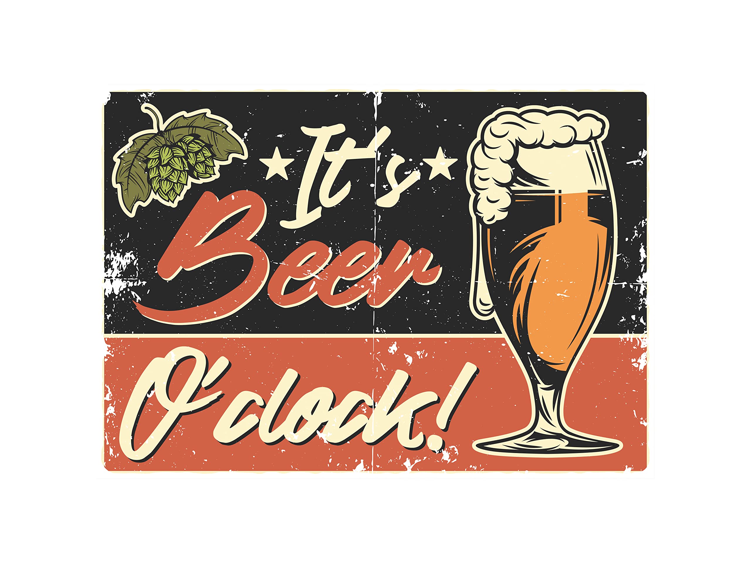 Sawfish® It's Beer O'clock Metal Sign Retro Vintage Wall Tin Plaque 10x15cm 20x15cm 20x30cm 30x40cm 40x60cm Ideal for Pub Shed Bar Office Man Cave Home Bedroom Dining Room Kitchen (20x30 cm)