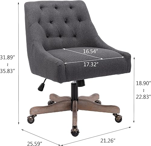 Miniatura 9 de Silla de oficina giratoria, moderna silla giratoria tapizada de tela de lino copetuda, con ruedas y altura ajustable, silla de escritorio para