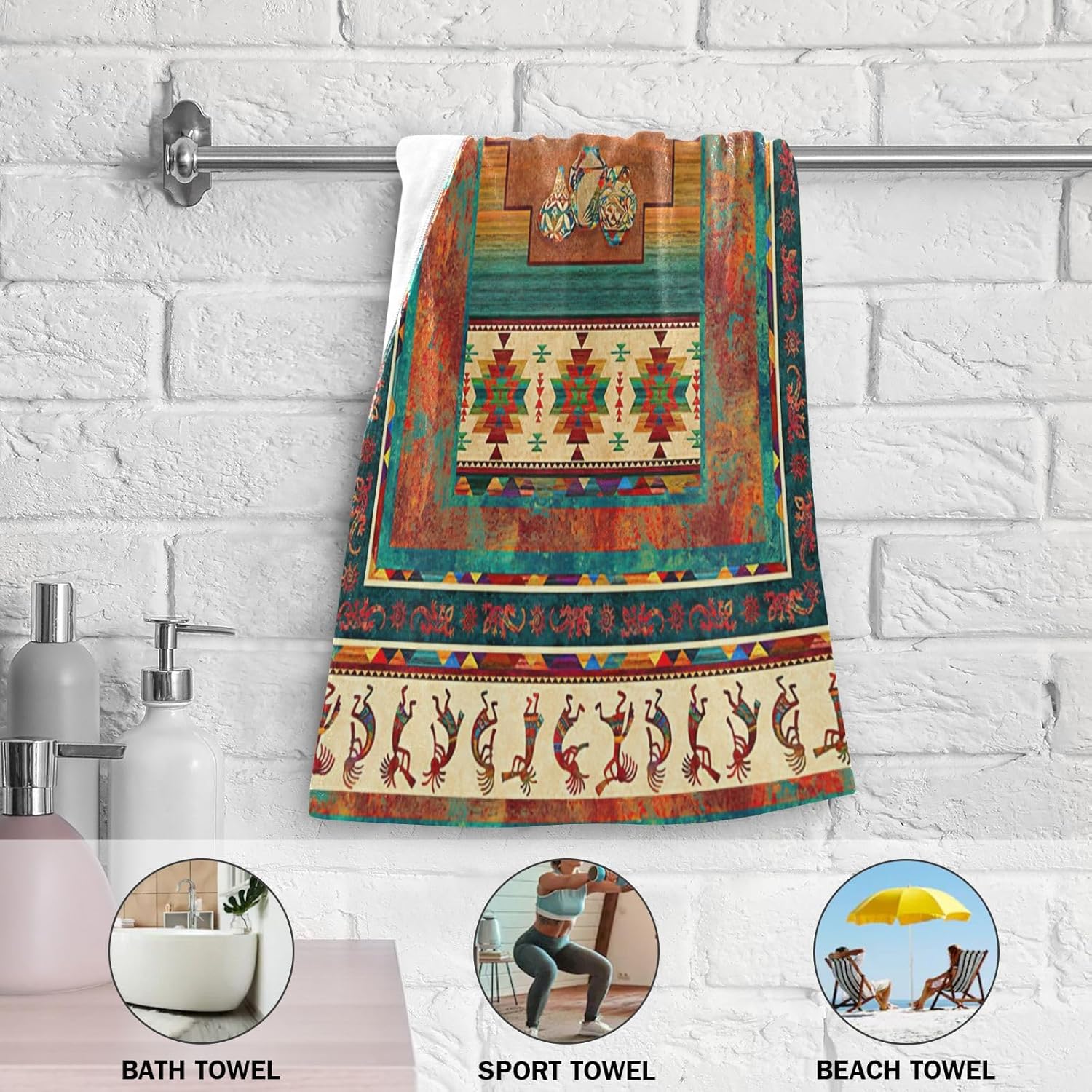 Kokopelli Hand Towels for Bathroom Set of 2 Soft Absorbent Southwestern Native American Indian Ancient Ethnic Tribal Kitchen Towel Decorative Bathroom Towels for Guest Shower Face Hair Gym 14"x28" - Image 5