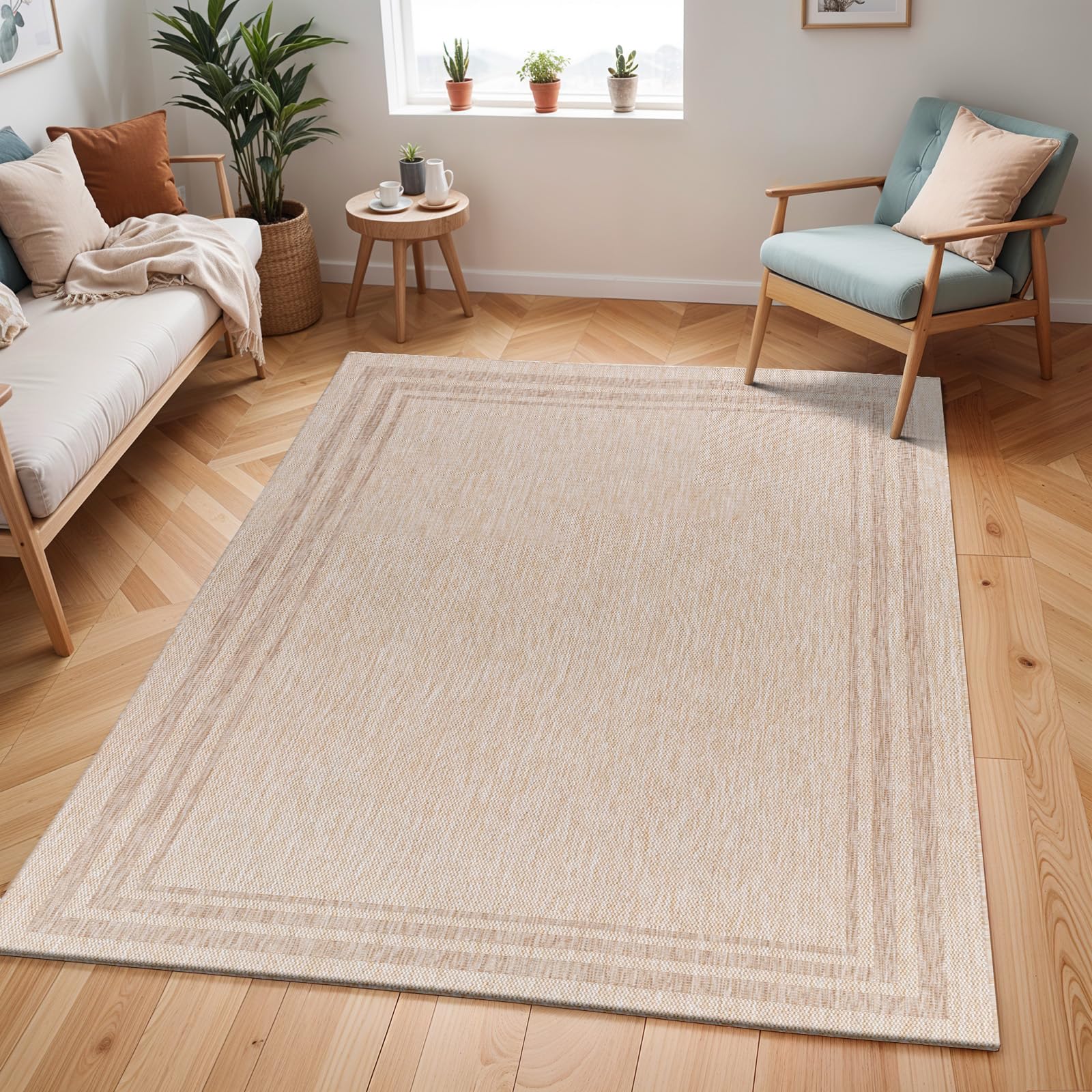 Livabliss Colos Indoor Outdoor Rug - Large Boho Rugs for Living Room 120x170 cm Dining, Kitchen Carpet, Patterned Neutral and Coloured Rugs, Waterproof, Stain Durable - Ivory and Beige