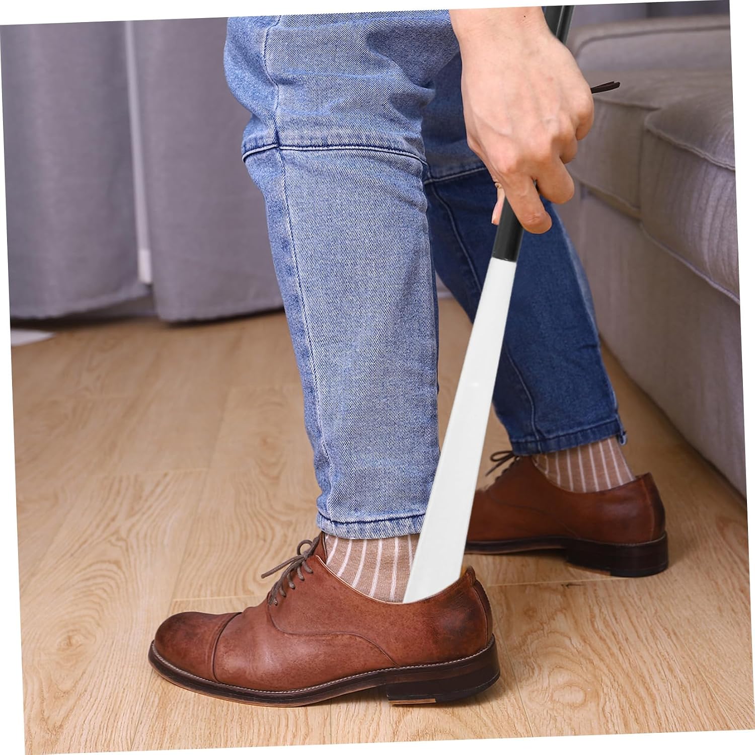 Detachable Long Handle Dressing Stick with Non-Slip Grip Flexible Shoe Horn and Sock Removal Tool for Elderly and Pregnant Users No Bending Required Multipurpose Shoe and Sock Aid