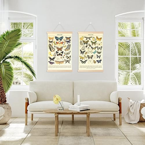Miniatura 6 de Chenkaiyang 2 carteles colgantes de mariposa vintage, para colgar en la pared, diseño de mariposa, rústico, retro, para decoración de sala de estar,