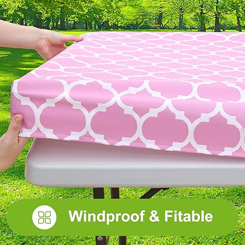 Miniatura 105 de Smiry - Mantel rectangular para mesa de pícnic, impermeable, elástico, ajustable para mesas de 6 pies de vinilo con parte trasera de franela Verde