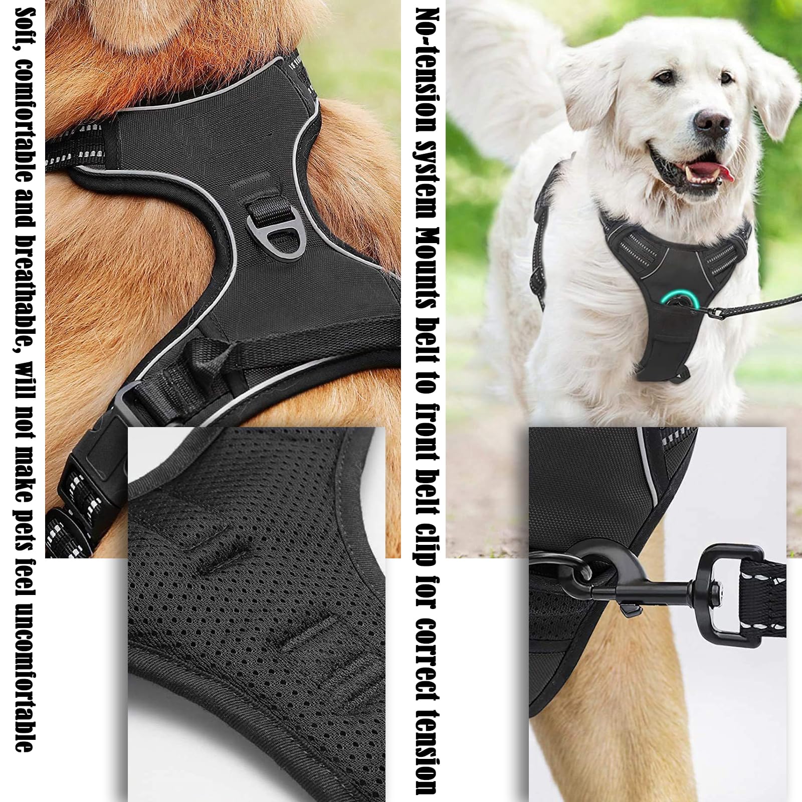 BDSHUNBF Dog Harness Large Dog No Pull Pet Harness with 2 Leash Clips,Anti Pull Dog Harness,Adjustable Soft Padded Pet Vest Harness,Reflective No-Choke with Easy Control Handle for Training Walking - Image 3