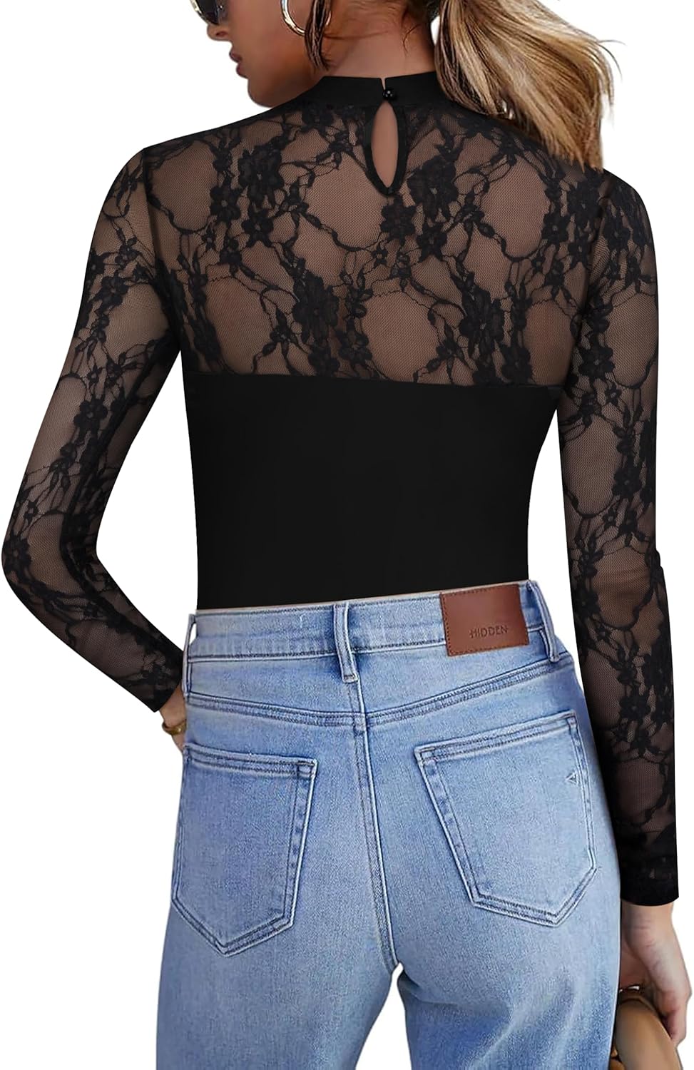 Zeagoo Long Sleeve Shirts for Women's Lace Tops Mesh Sheer Crew Neck Shirts Sexy Fall Going Out Blouse - Image 5