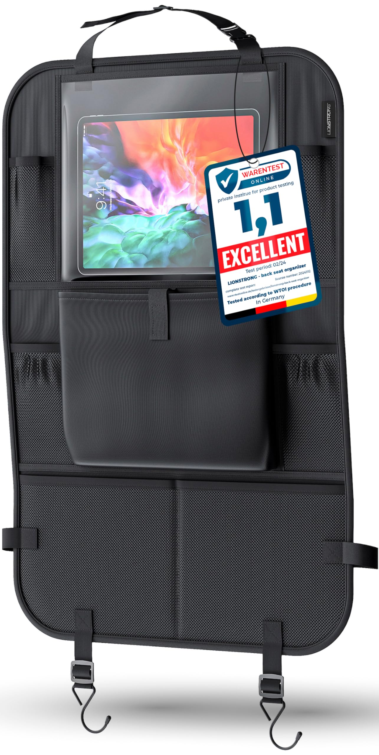 LIONSTRONG protezione sedile auto - organizer bambino per sedile - impermeabile posteriore auto organizzatori - con tasca per tablet