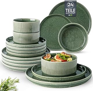 Sponsored You’re seeing this ad based on the product’s relevance to your search query.Learn more about this advertisement GBhome Stoneware Crockery Set for 8 People, 24-Piece Reactive Glaze Handmade Stoneware Crockery Set, Microwave & Dishwasher Safe Bowl and Plate Set