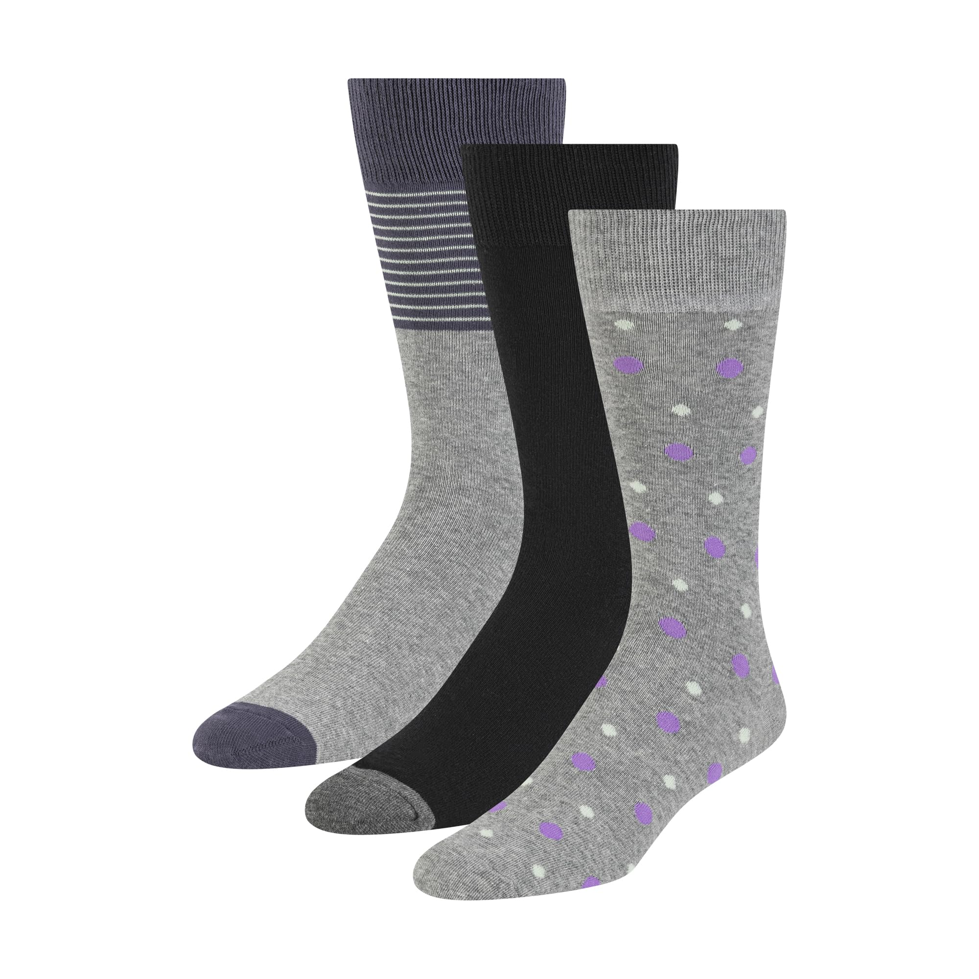 Ted Baker Men's 3 Pack Pattern Crew Dress Socks, Grey Heather/Black, One Size