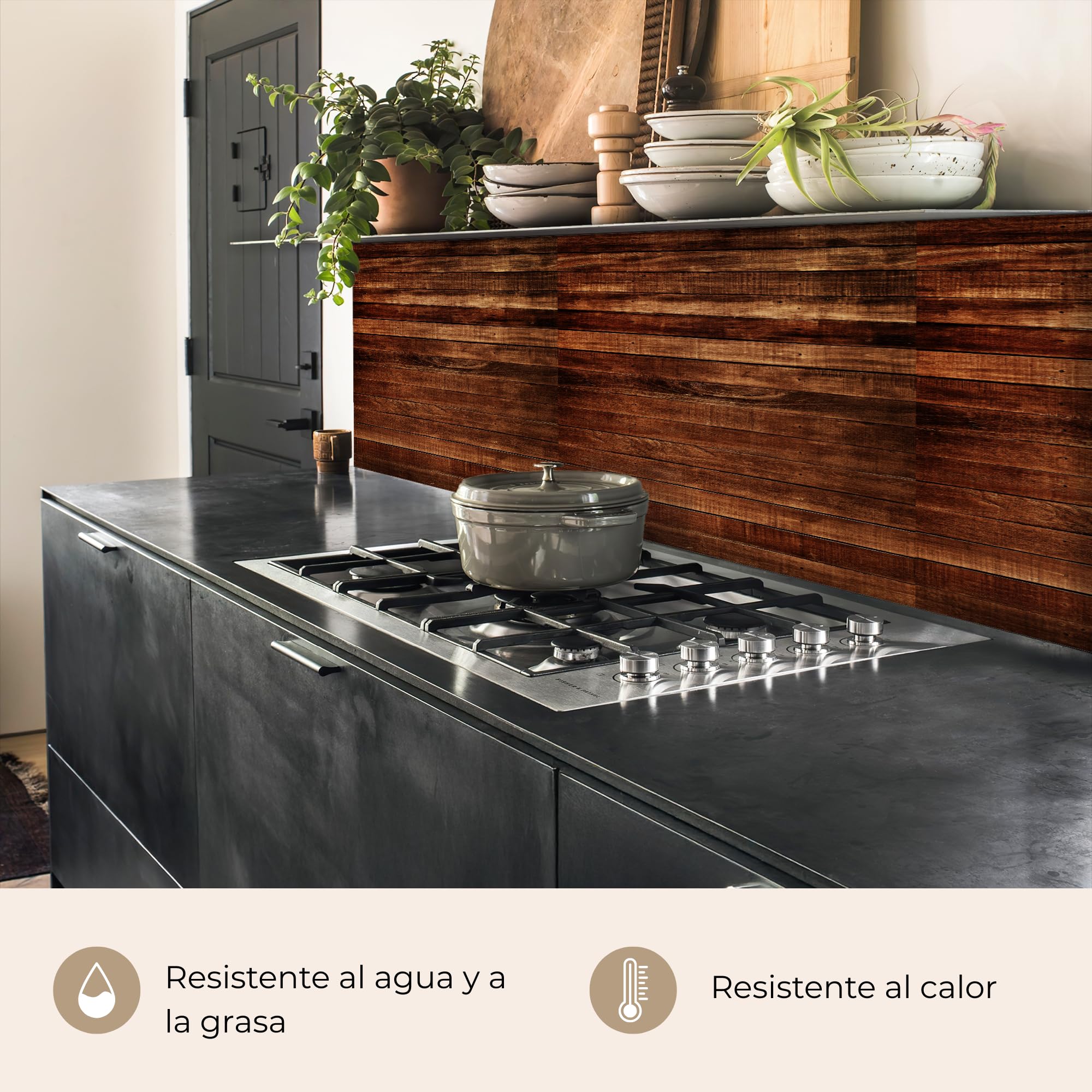 KitchenYeah© Antisalpicaduras Cocina 60x200 cm Adhesivo Salpicadero Protector Salpicaduras Fregadero Madera Dura - Robusto - Patrones