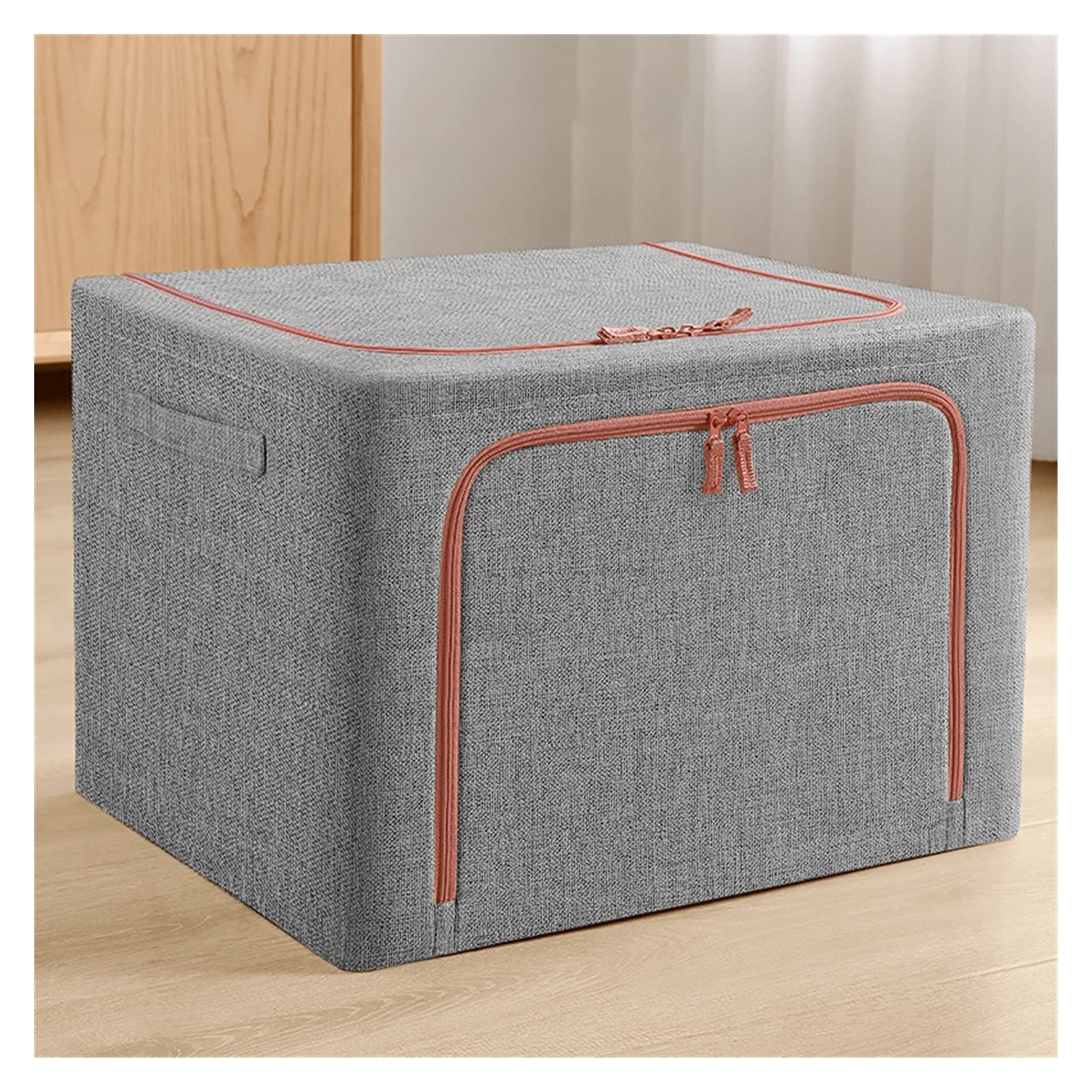 YWMEAC Stackable Closet Storage Boxes Organizing, Double Door Fabric Storage Boxes Organiser with Zippe/Deep Gray/55L