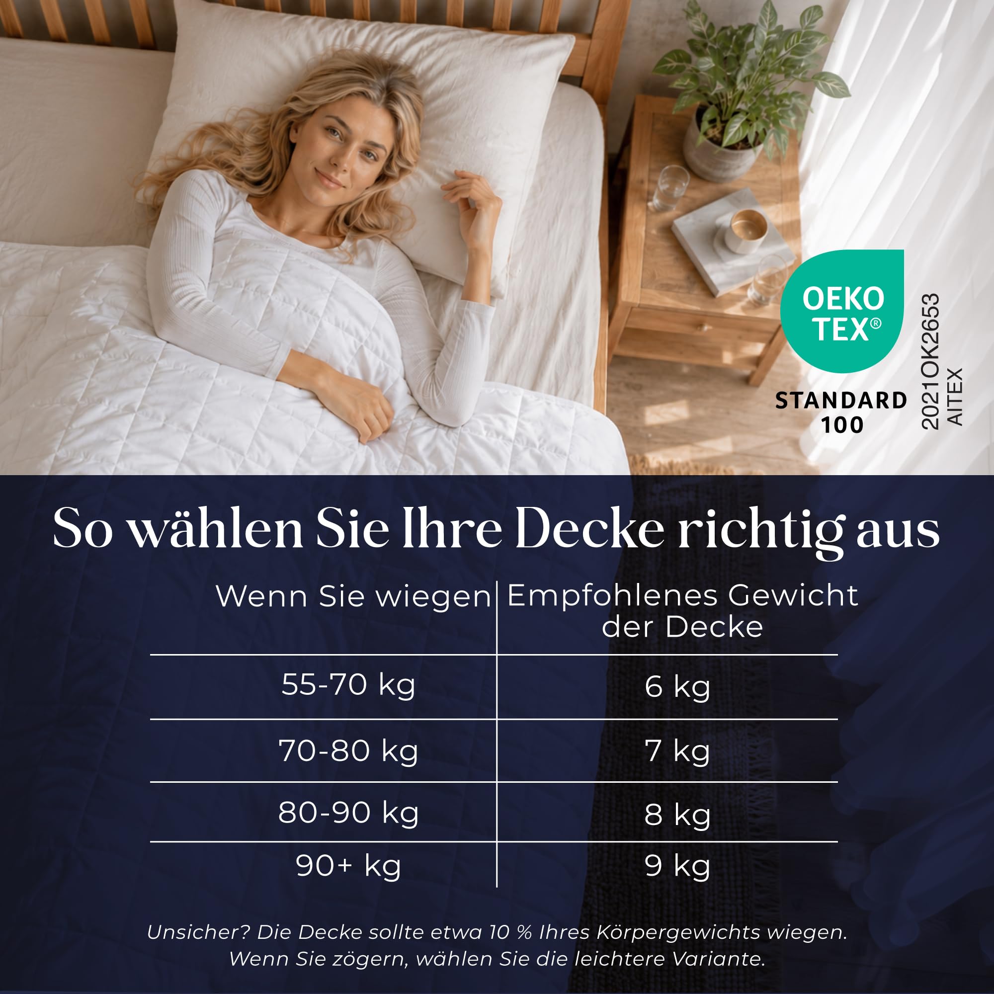 Dreamzie Gewichtsdecke 135x200 - Gewichtsdecke 8kg, Oeko-Tex, mit Bezug aus 100% Baumwolle - Weighted Blanket Decke Zum Schlafen, Oeko-Tex