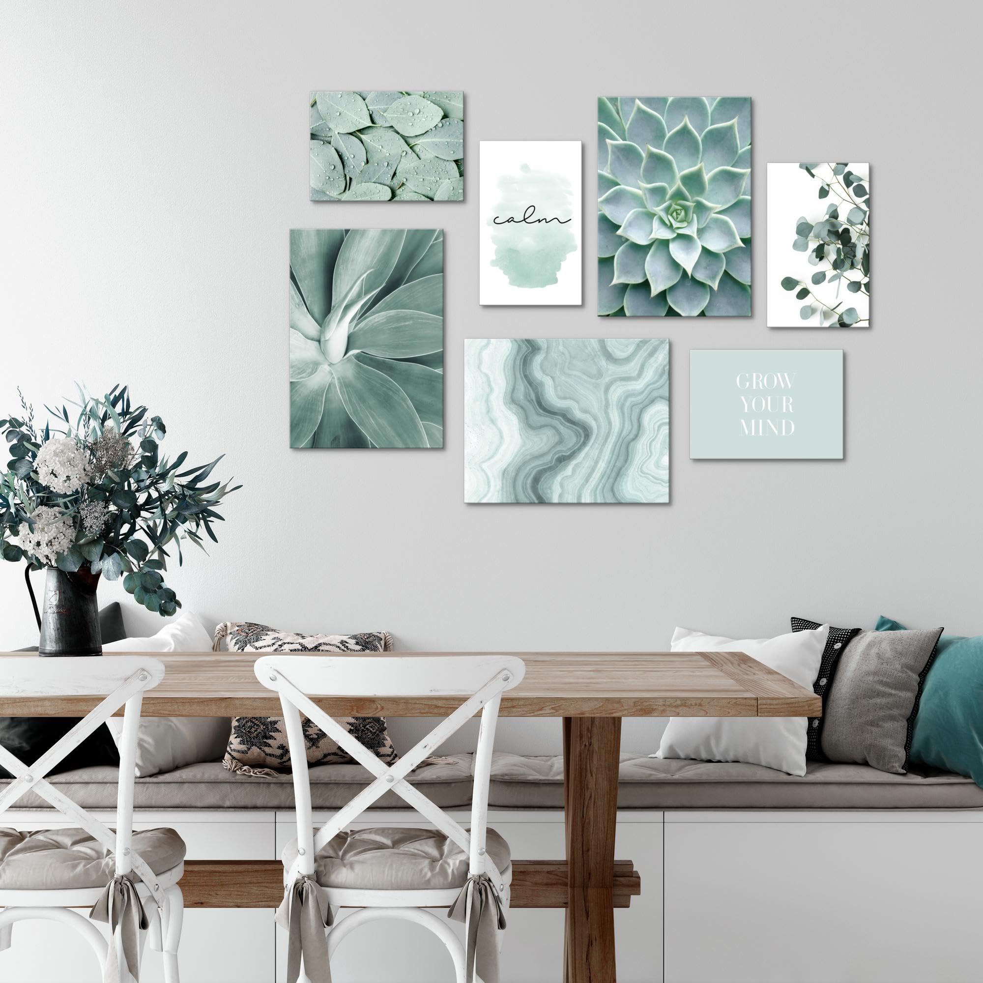 Novart Set of Canvas - COMPLETELY READY TO HANG - Pictures for Wall - Green leaves - 7 Parts - Living Room Bedroom N027471a - Image 4