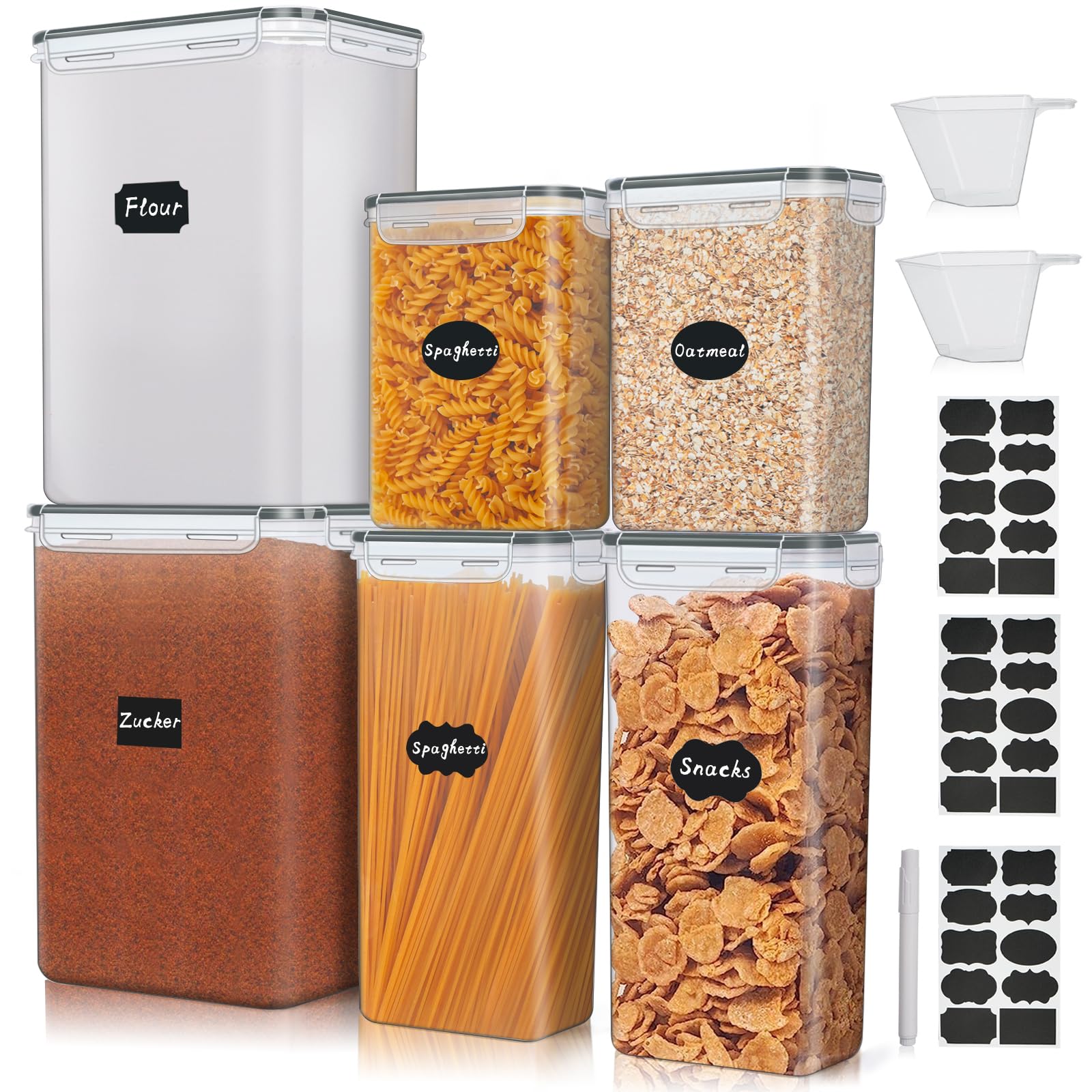 UHAPEER Vorratsdosen mit Deckel 6er Set, Luftdicht Groß Behälter, Lebensmittel Aufbewahrungsbox 8.5/2.8/2L, Mottensichere Vorratsbehälter für Mehl Zucker Müsli Küche Aufbewahrung Küche, Haushalt & Wohnen