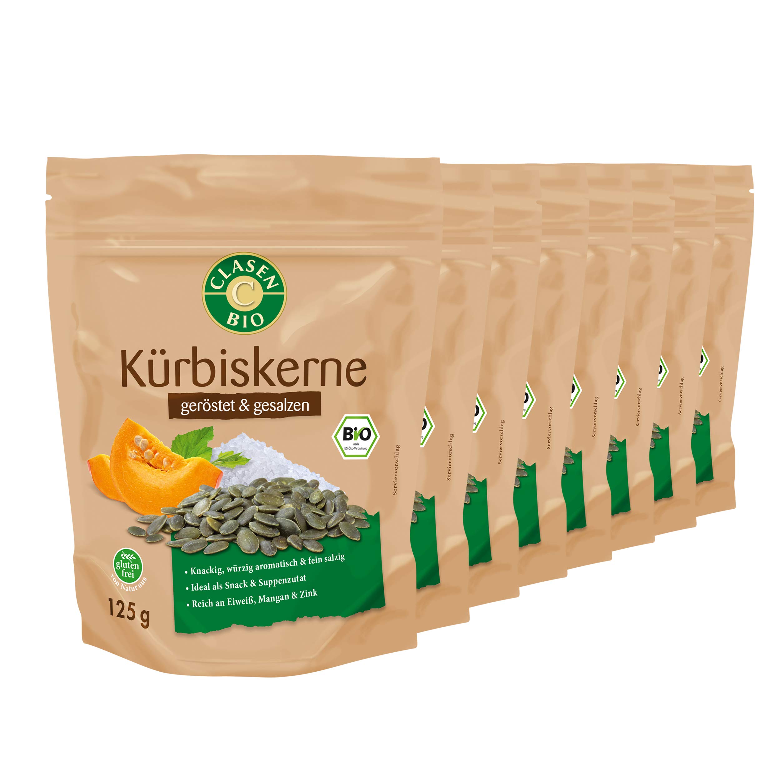 8x CLASEN BIO Kürbiskerne geröstet und gesalzen - 125g