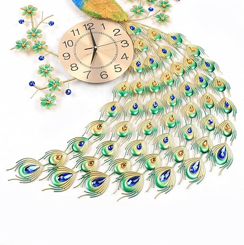 Miniatura 5 de Reloj de pared grande de pavo real de 29.5 pulgadas, decoración de cristal, lujo creativo 3D, silencioso sin tictac, funciona con pilas, reloj