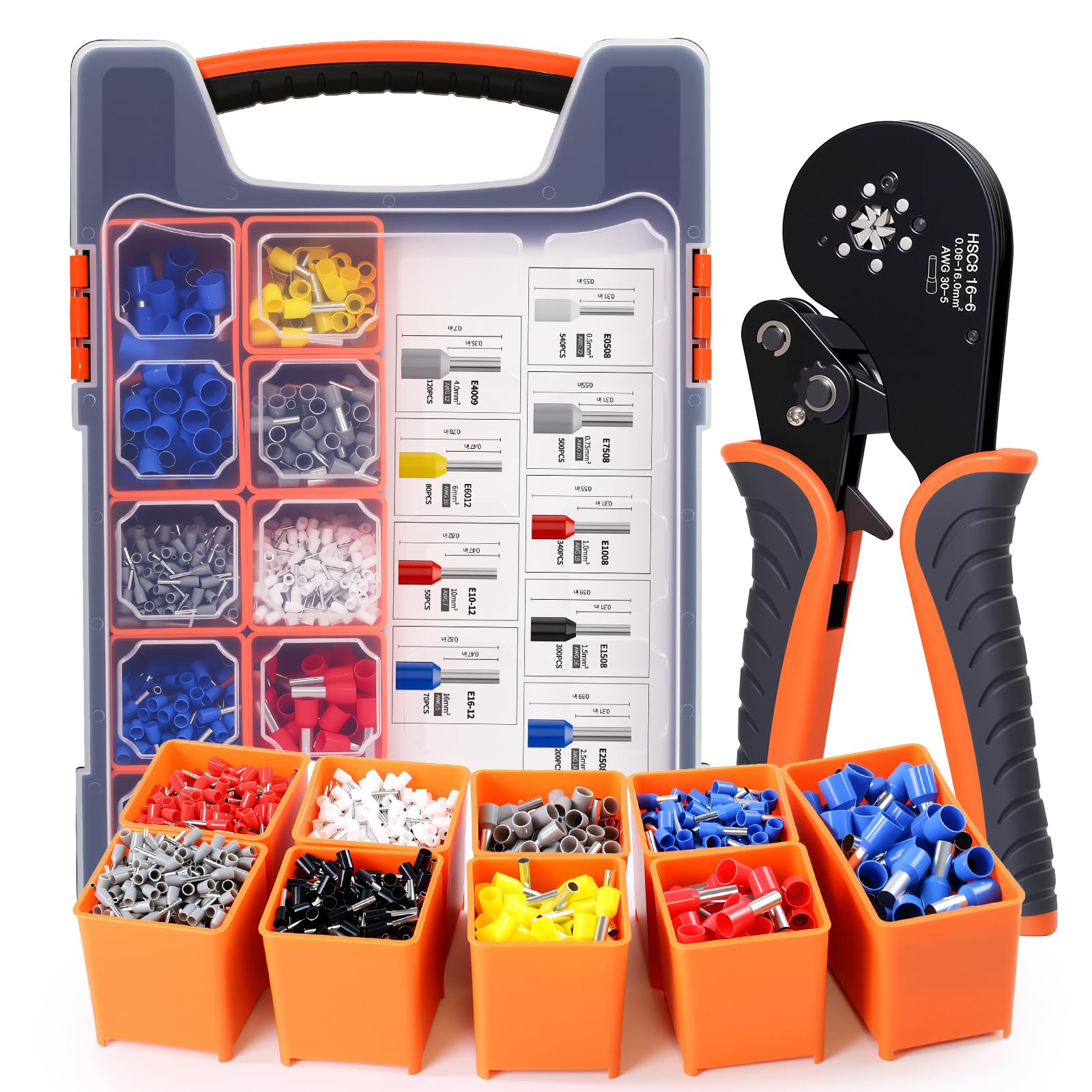 2200PCS Hexagonal Ferrule Crimping Tool Kit –Amliber AWG30-5 Self-Adjusting Wire Ferrule Crimper with Wire Ferrules Connectors for Electrical Work,