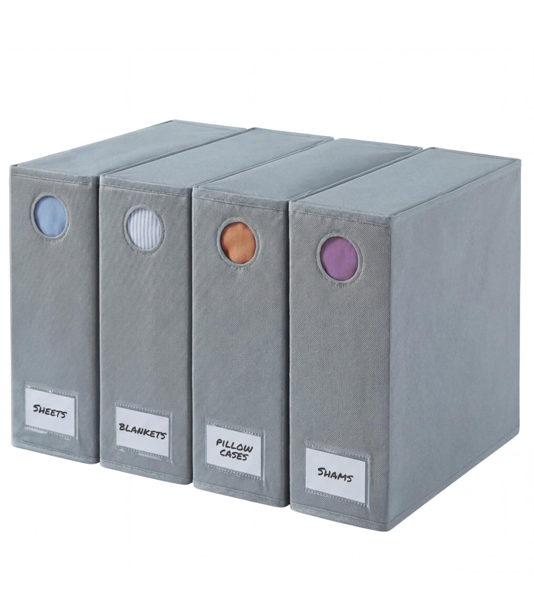 4 Pack Sheet Organizers - Foldable Sheets Set Organizer - King/Queen - Grey | Storage Organizer for Linen Closet, Folder Keeper with Window XL, Blanket, Duvet & Pillowcases Dustproof Bedding Container