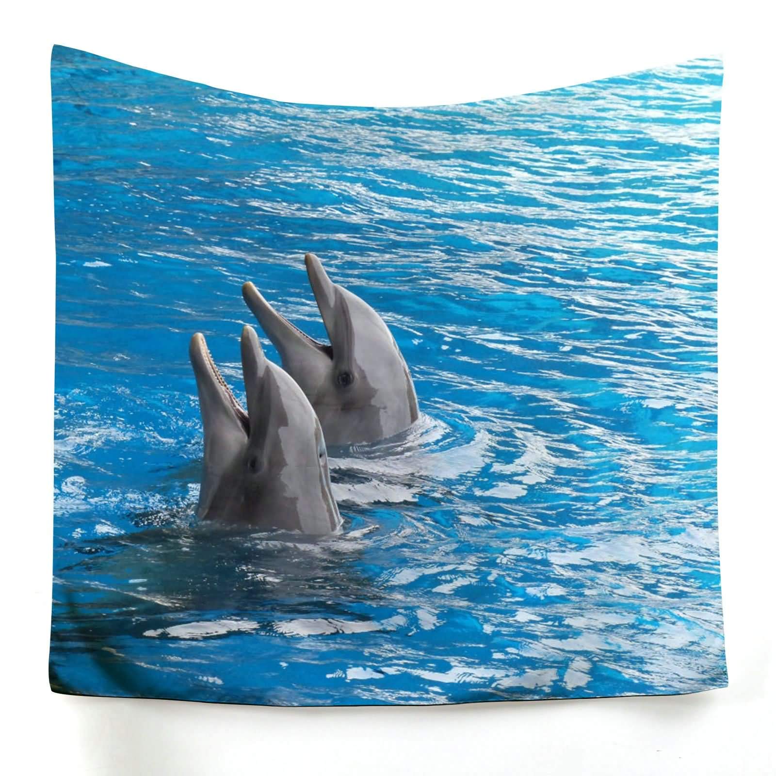 Tapisserie murale dauphins pour cacher un mur blanc - Tenture decoration bleu 200x150