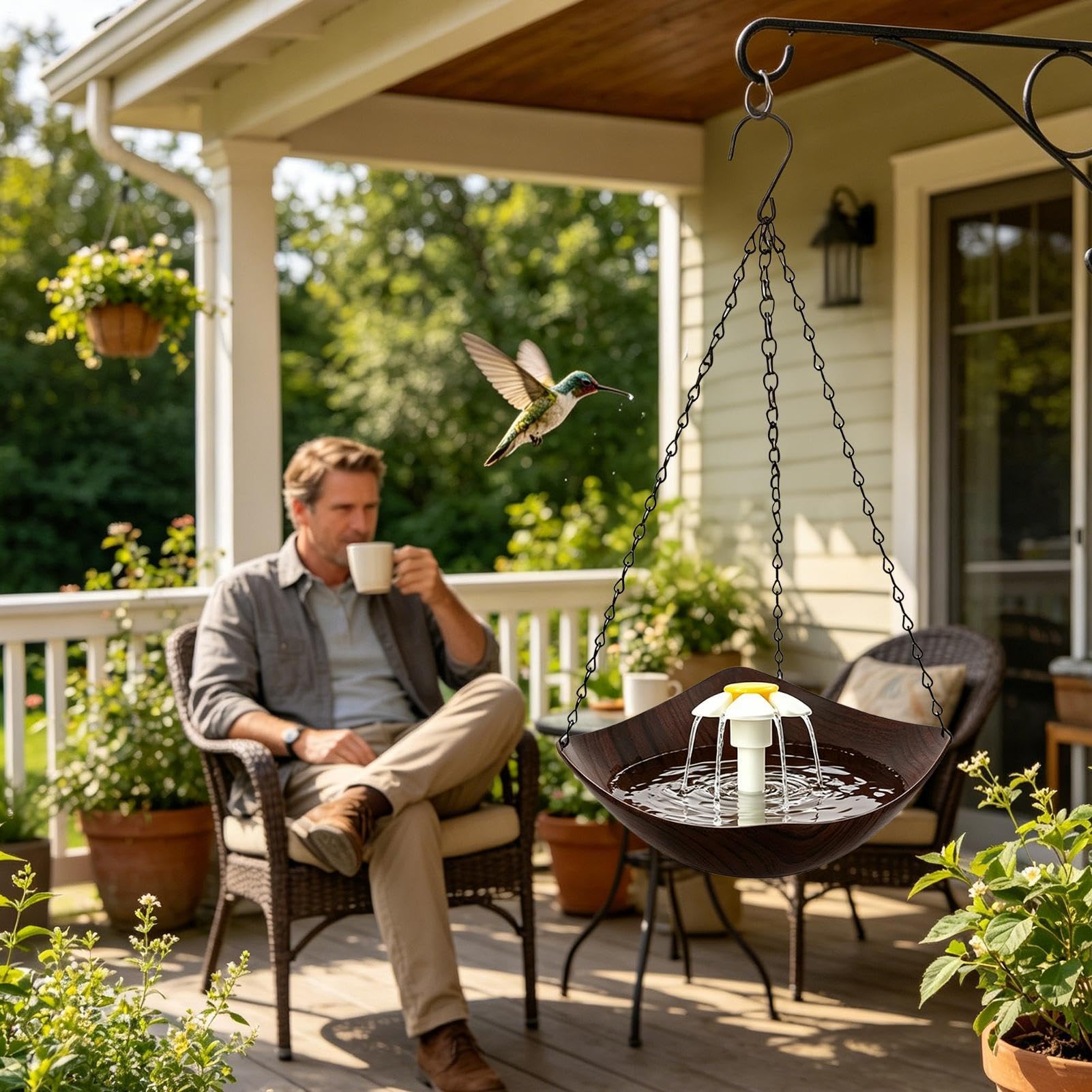 Bain d'Oiseaux Extérieur Abreuvoir Suspendu avec Pompe Solaire | à Oiseaux pour Terrasse pour Jardin Ferme Pelouse Terrasse Arbre Parc