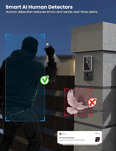 Miniatura 3 de Timbre de video cámara inalámbrica, detección humana AI, vista en vivo, audio de 2 vías incluido timbre timbre, visión nocturna, almacenamiento