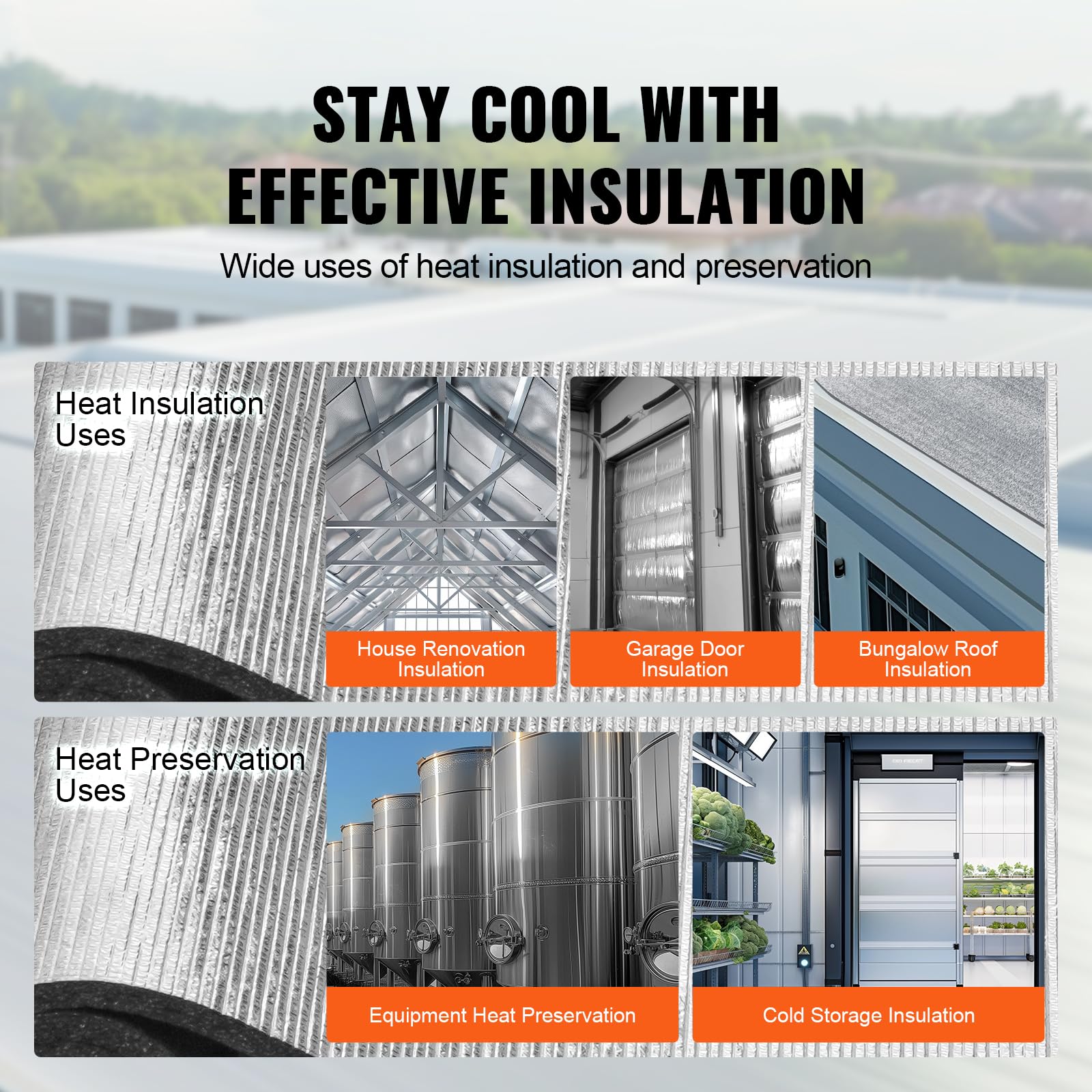 VEVOR Rotolo di Isolamento Riflettente, Barriera Radiante con Anima in Schiuma XPE, 1020 x 1524 mm, Scudo Riflettente del Calore con Anima in Schiuma di Alluminio, Rotolo per Garage Finestre Camper