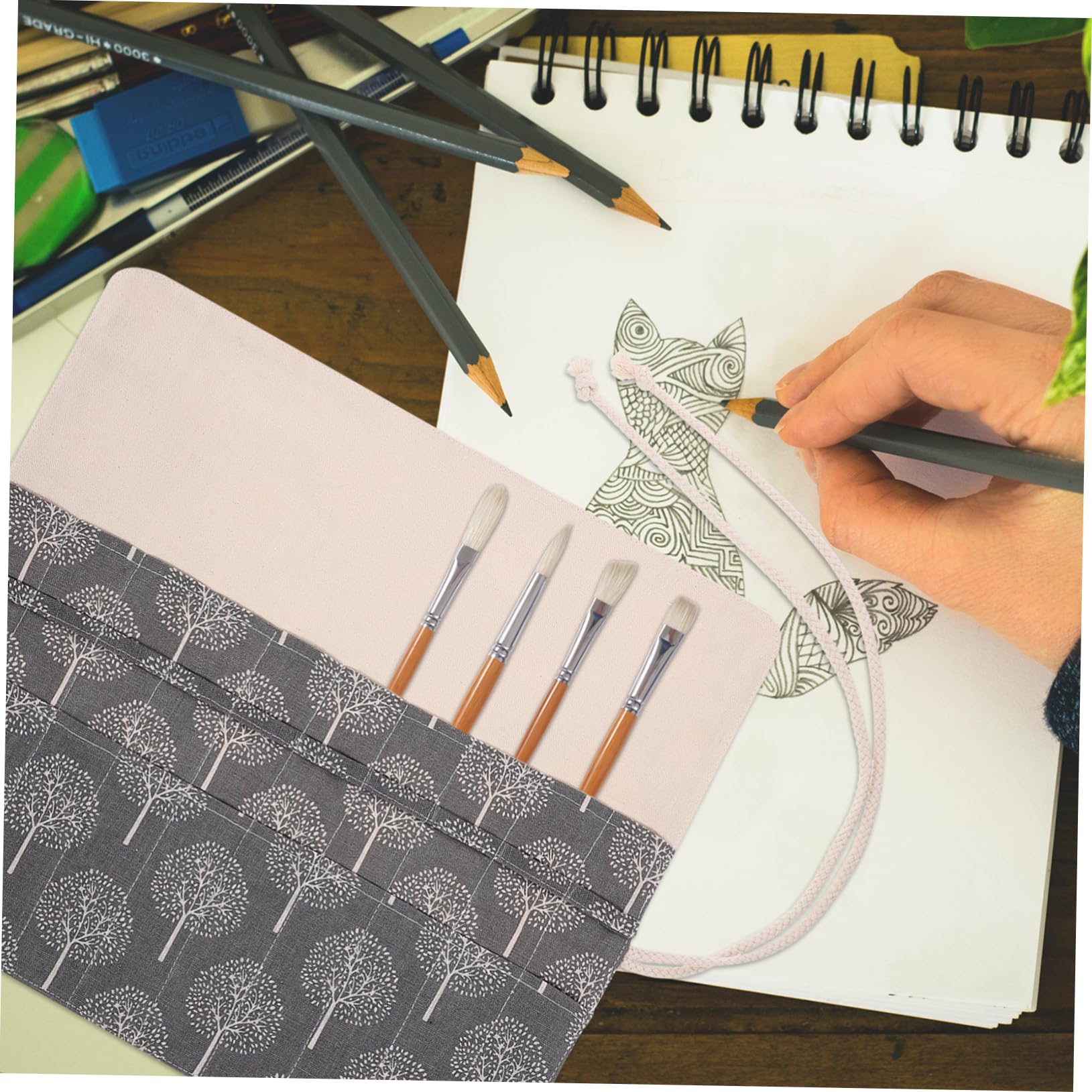 Operitacx 3piezas Estuche Enrollable Para Pinceles y Lápices De Lona Bolsa Organizadora Portátil Para Artistas y Estudiantes Diseño Atractivo y Resistente Mantiene Tus Herramientas De