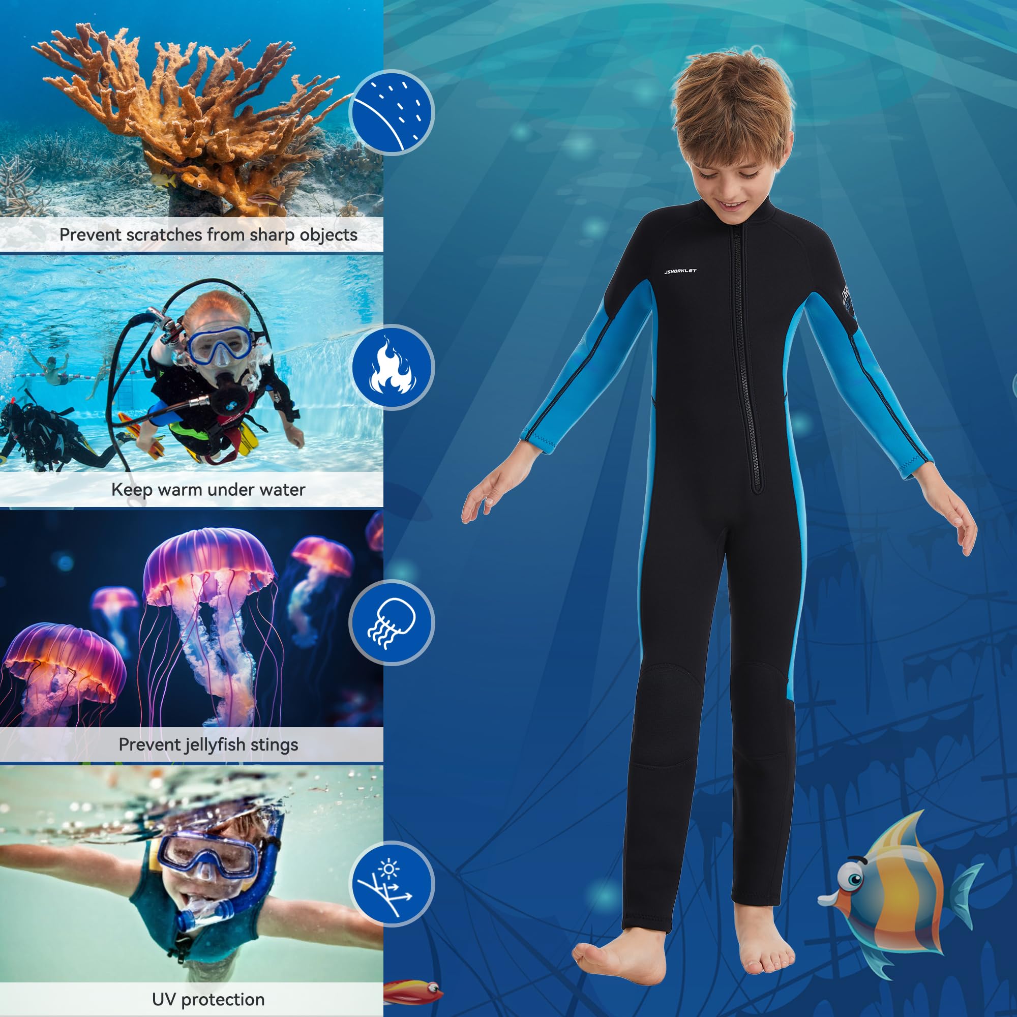 Amazon.com: Jsnorklet Kids Wetsuit 3mm Neoprene Full Body Wetsuit
