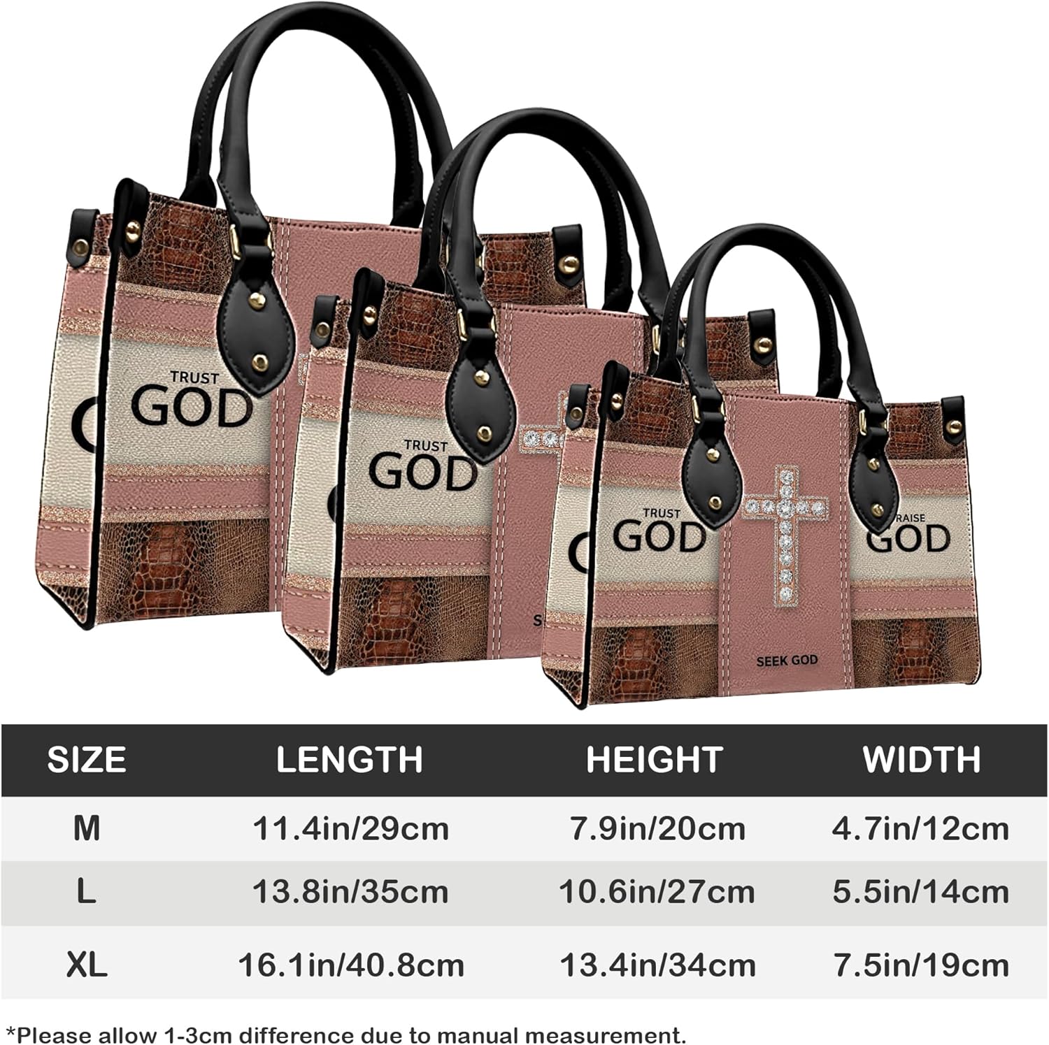 Christian Leather Handbag, Custom Faith with Cross Religious PU Leather Purse Gift for Women, Mom, Sister | PU Leather, Strap Adjustable