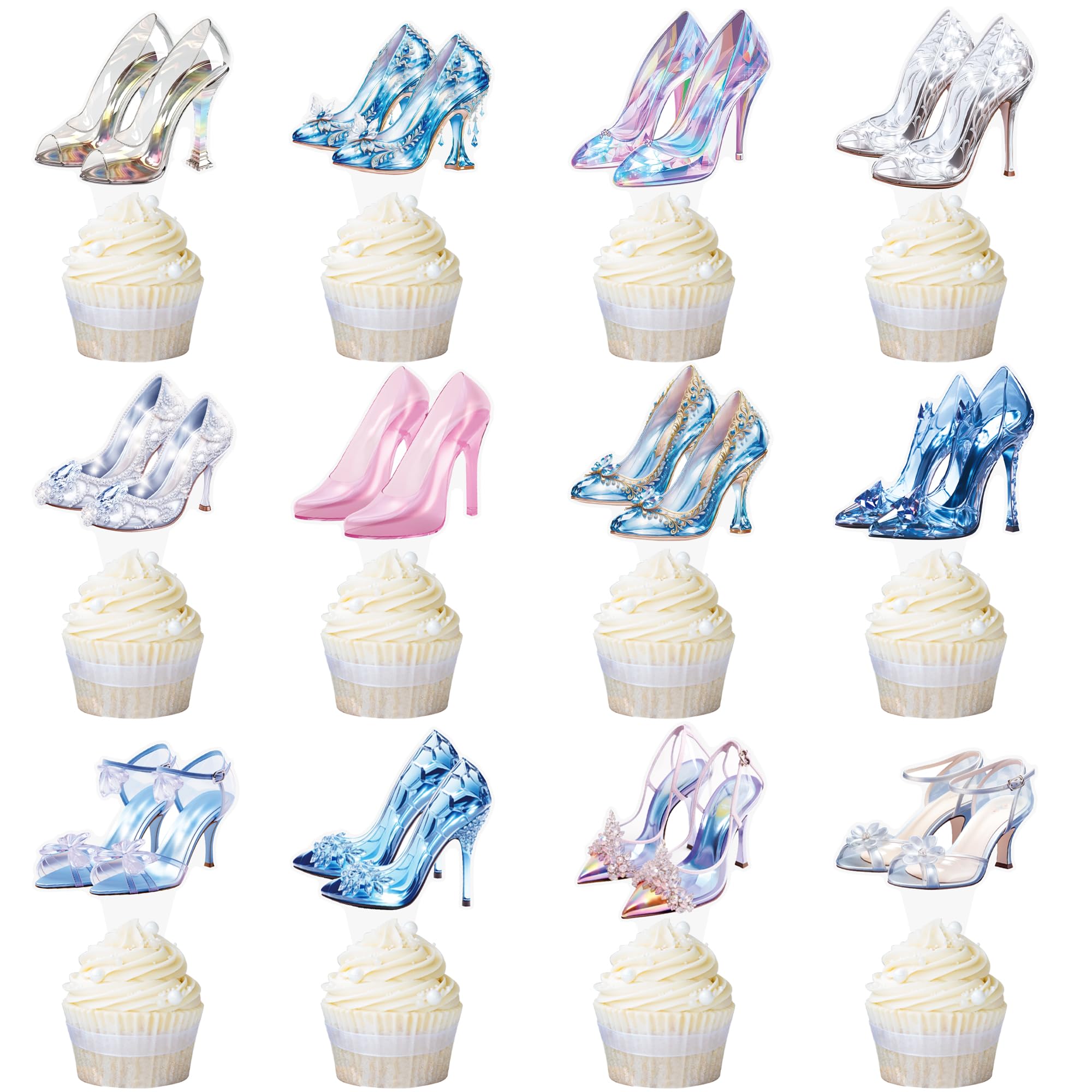 High Heel Cupcake Toppers Crystal High Heel Cake Decorations Glass Shoes Cupcake Picks Crystal Birthday Party Decorations for Lady Bridal Shower