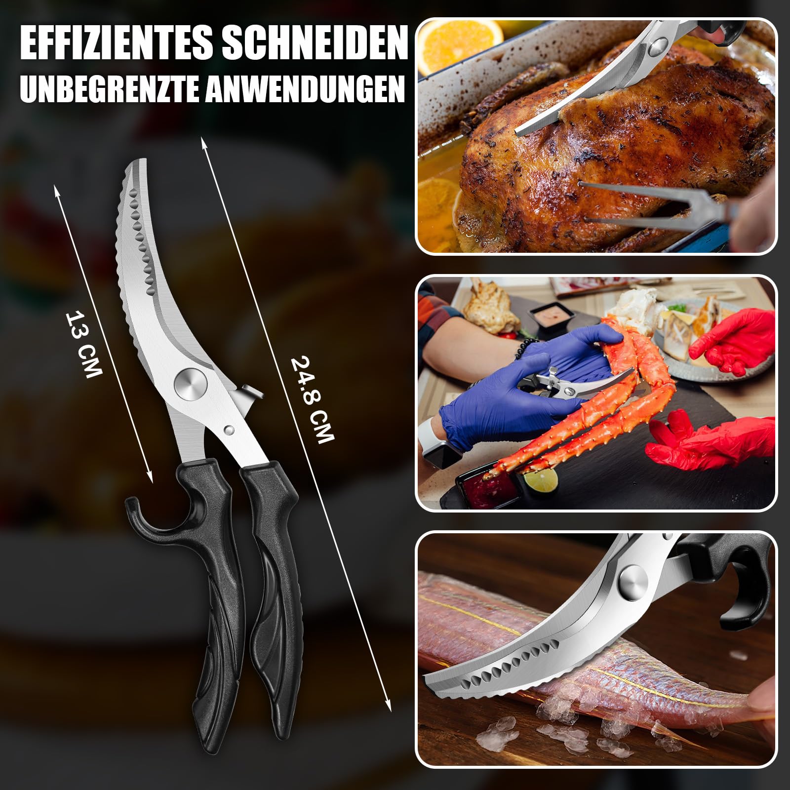 PURPLEBIRD Ciseaux de Cuisine Professionnels en Acier Inoxydable, Ciseaux à Volaille, avec Verrouillage de Sécurité, Bord Dentelé, Adaptés à la Viande, aux Légumes et aux os