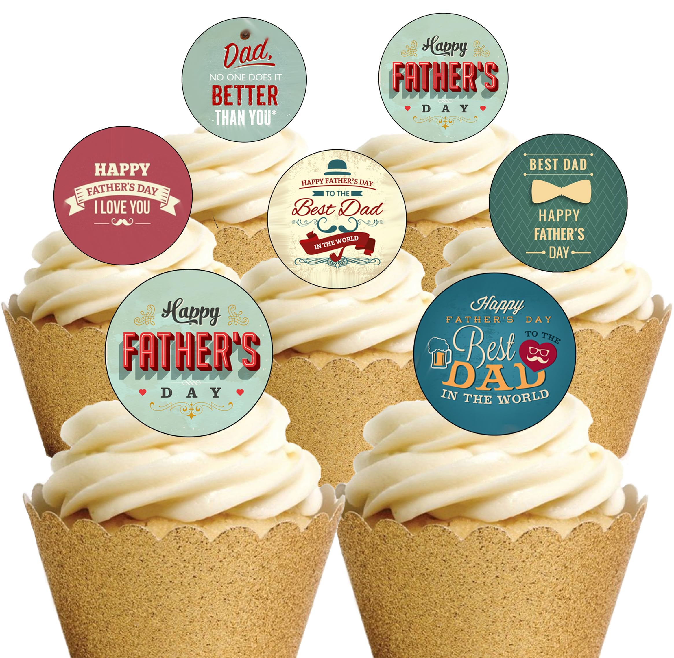 24 Precut VINTAGE Happy Fathers Day Dad Daddy Edible Wafer Paper Cake Toppers Decorations