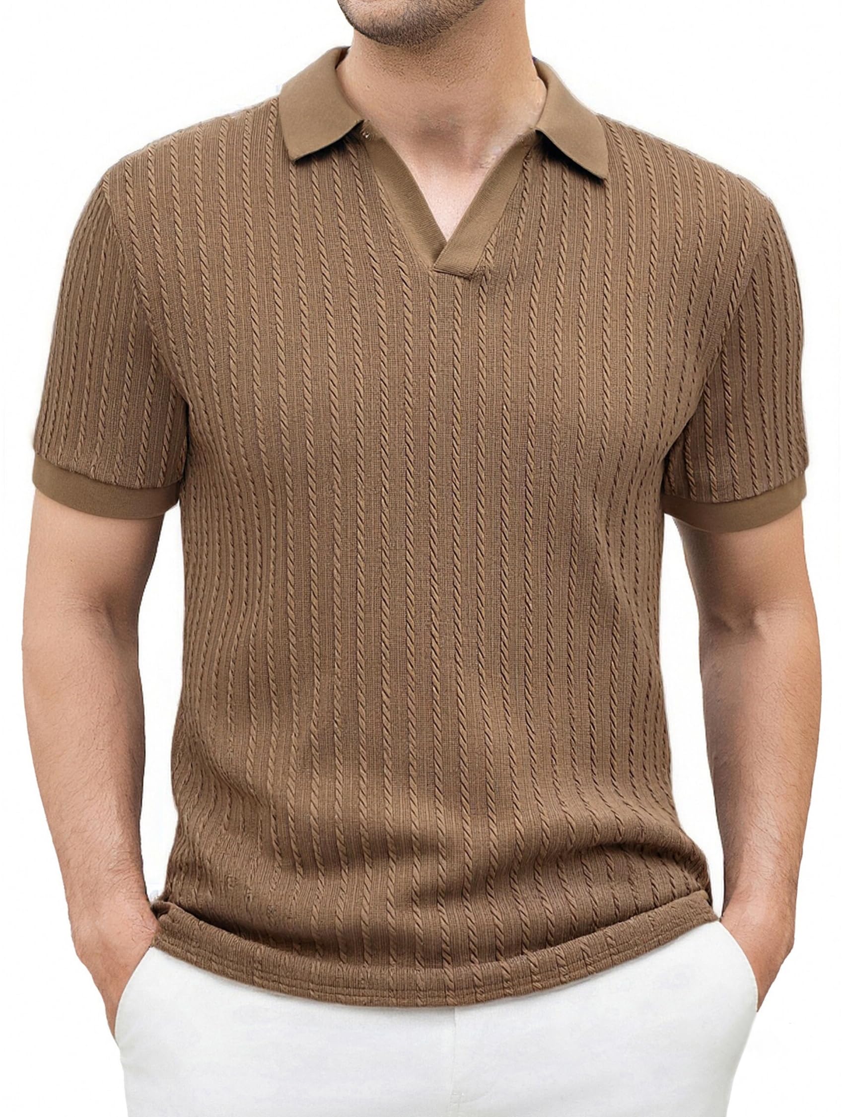 Esabel.C Mens Polo Shirts Short Sleeve Striped Casual Fashion Knit Golf Shirt Regular Fit
