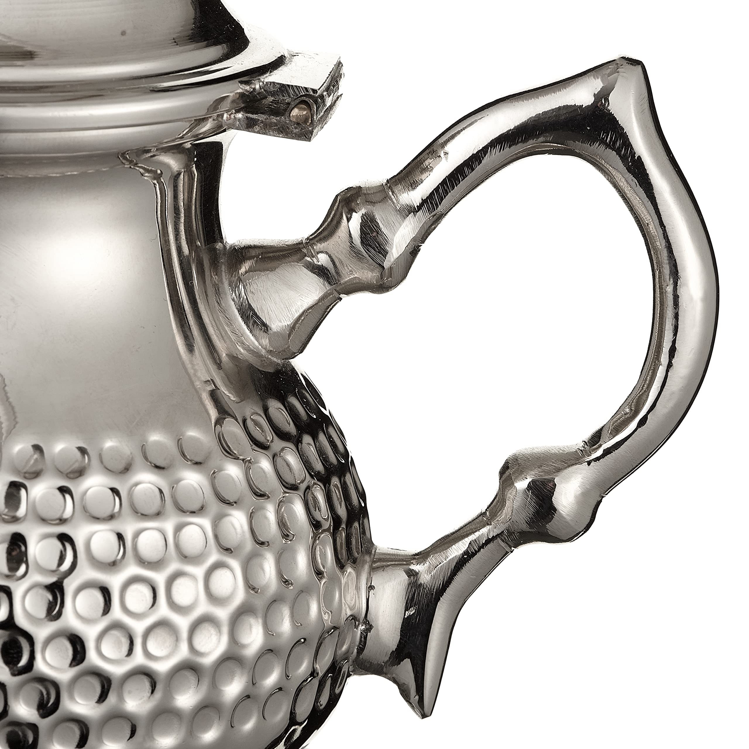 Marokkanische Teekanne, Silber, Maillechort, groß, 800 ml, bis zu 6 Gläser, handgehämmert | Authentische gehämmerte Teekanne, integrierter 7-Loch-Filter, kostenloser Teekannengriffhandschuh.