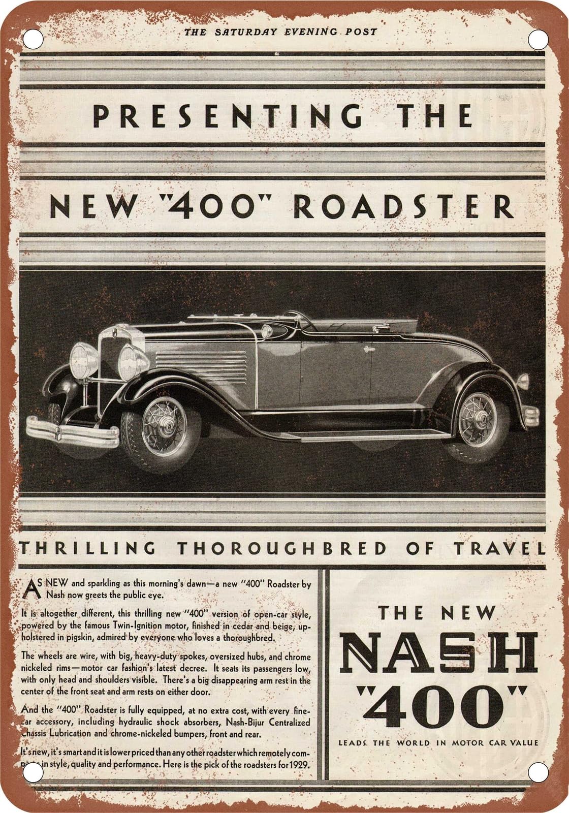 METAL SIGN - 1929 Nash Vintage Ad 01 - Old Retro Rusty Look home decor