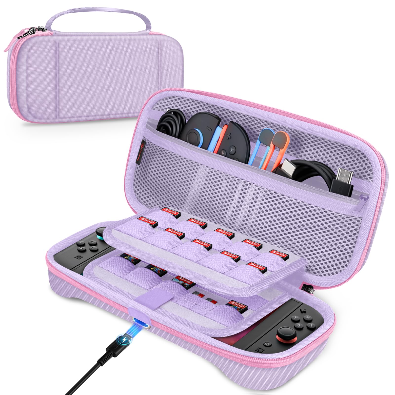 FINTIE Étui pour Nintendo Switch 2 (2025), Rainures Adaptées, Lilas | Pochette de Transport avec 19 Emplacements pour Cartes de Jeu, Rangement pour Accessoires