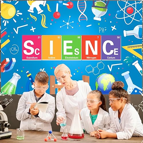 Miniatura 4 de Cartel de ciencia para fiestas, decoración con temática de científico loco, pancarta para fiesta de cumpleaños, telón de fondo para niños y niñas,