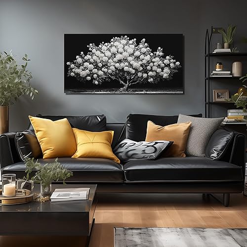 Miniatura 5 de JuhaiArt Arte de pared de árbol de rosa blanca para dormitorio, decoración de pared negra, cuadro floral para dormitorio y oficina, 20 x 40 pulgadas