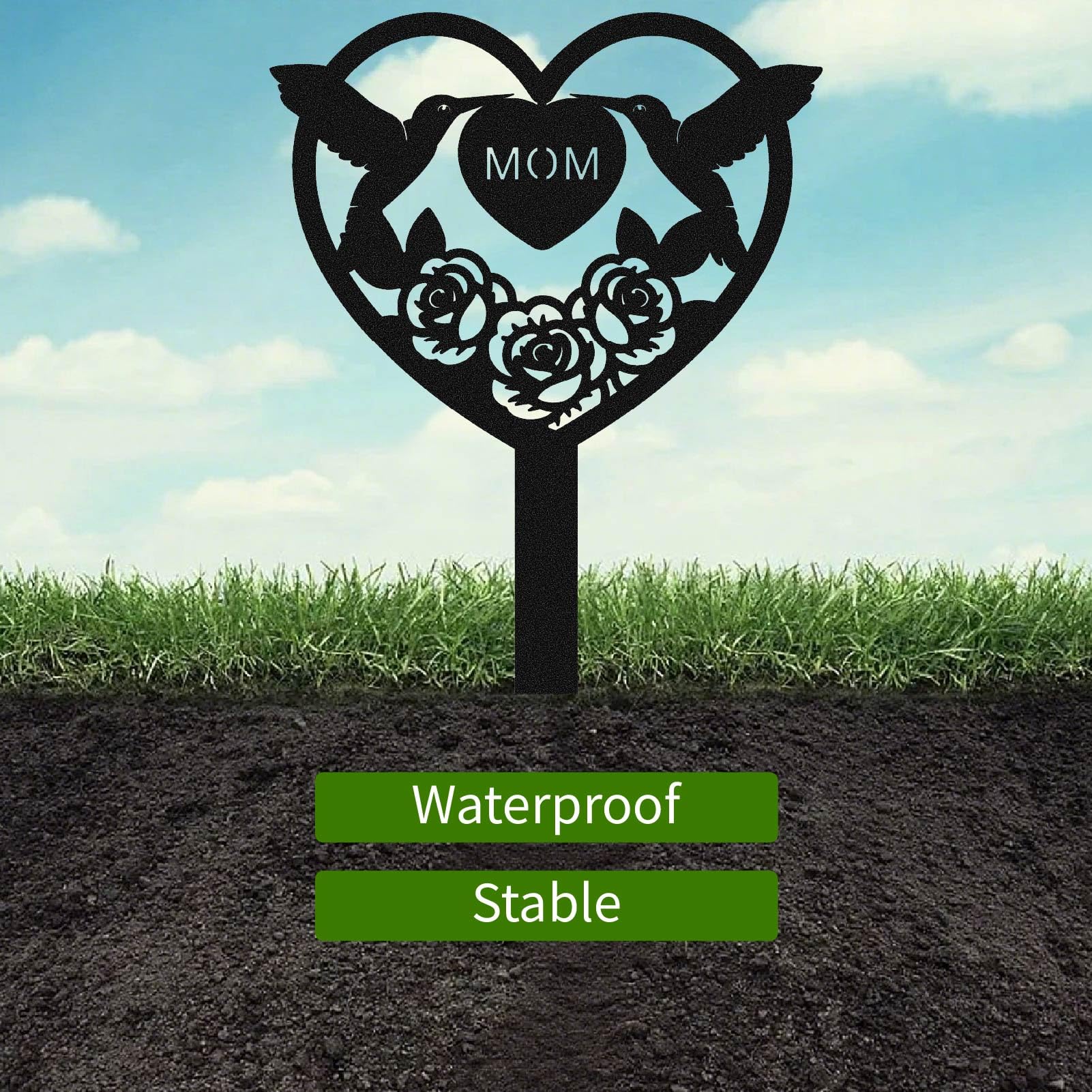 CREATCABIN Mom Grave Decorations Memorial Metal Stakes Flower Bird Heart Shaped Sympathy Grave Markers Cemetery Garden Stake for Mom Remembrance Plaque Outdoors Yard Graveside Decor 8.7 x 5.9 Inch - Image 4