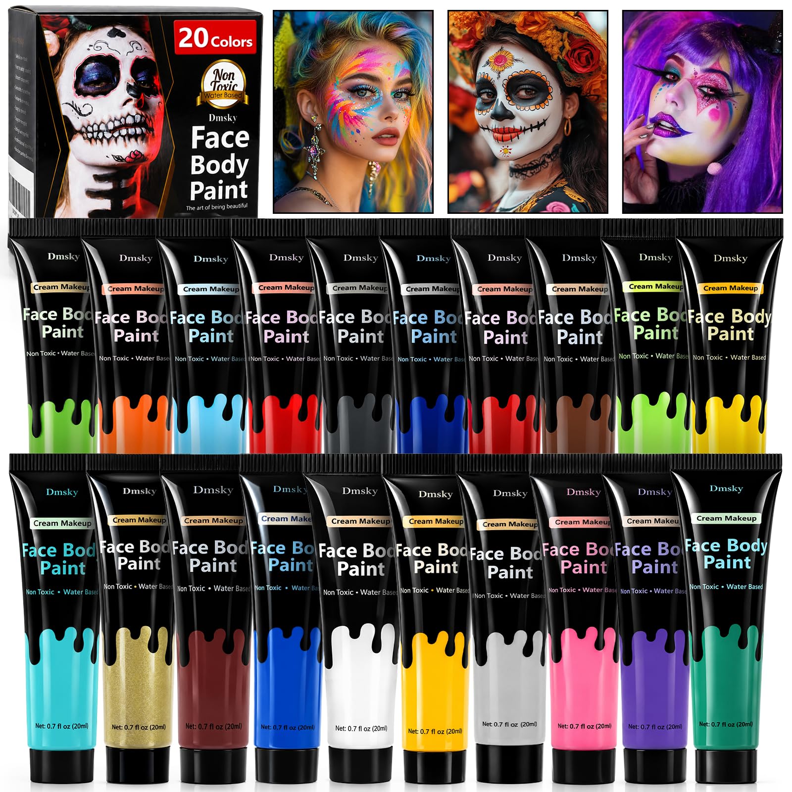 20 Colors Face Body Paint,Water Based Face Paint for Adults