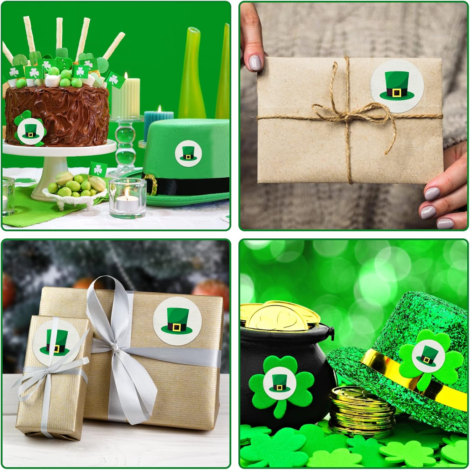 FLYAB St. Patrick's Day Stickers 1.5" Green Colors Hats Sticker Label for St.Patricks Day Decorations St Patricks Day Stickers for Kids Vinyl Sticker Accessories for St.Patricks Day Party Supplies