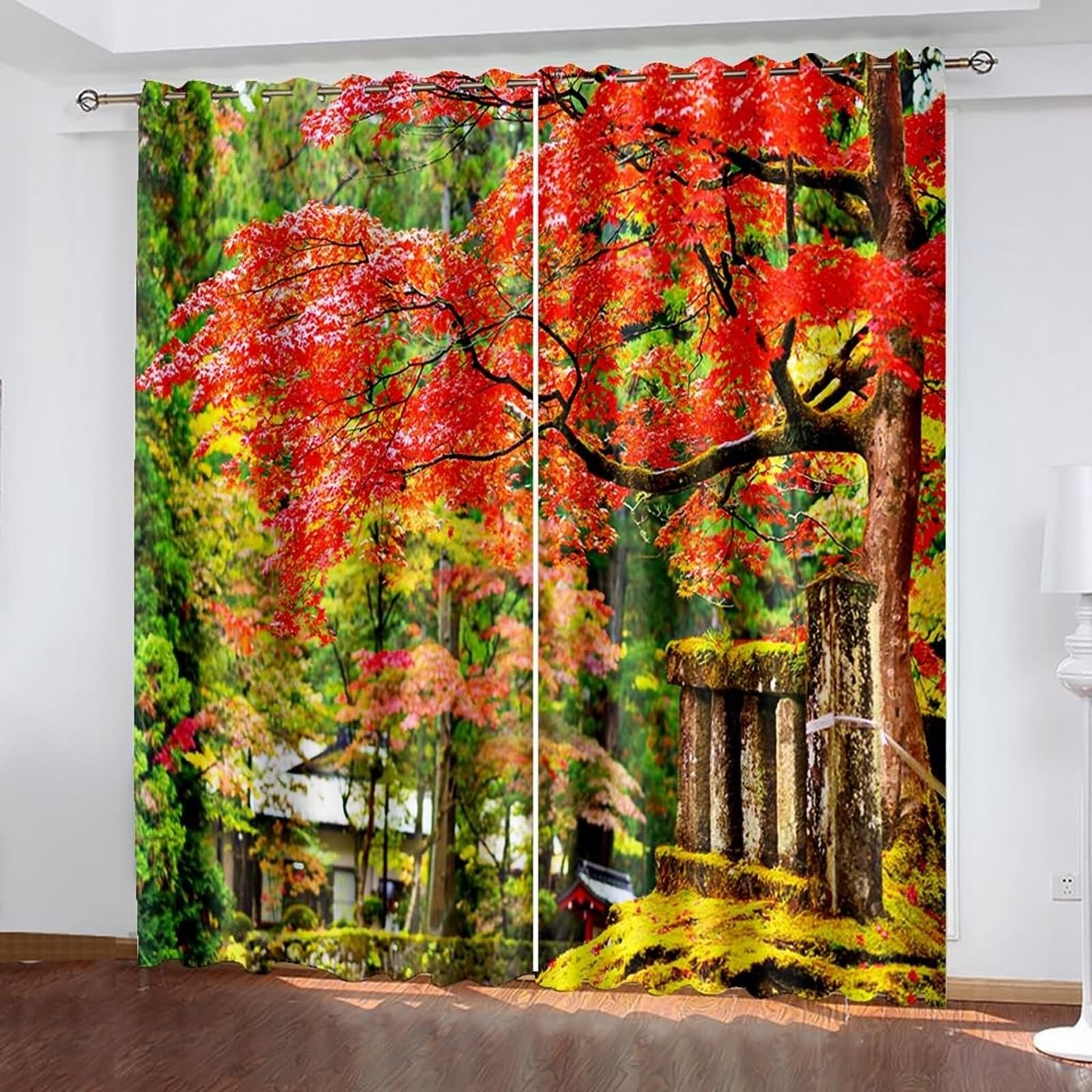 Zasłony boczne do drzwi wejściowych, ciemne żaluzje do sypialni, okien, czerwone, zielone, opakowanie 2 drzew, sceneria, poliester, 94 szer. x 229 cm wys., 86 x 229 cm, na każdy komputer