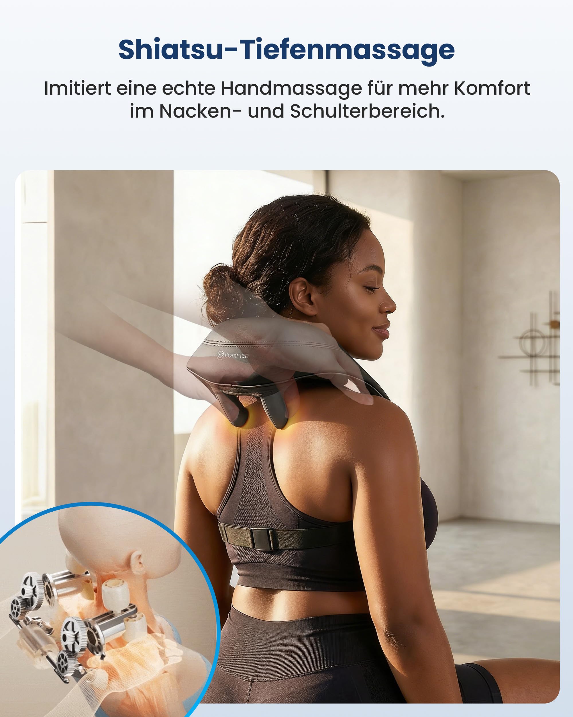 COMFIER Kabelloses Nackenmassagegerät mit Wärme | 4D Kneten Nacken und Schulter Massagegerät, Shiatsu Nacken Rückenmassagegerät Kissen, 2 Heizstufen, Geschenke für Mama Papa