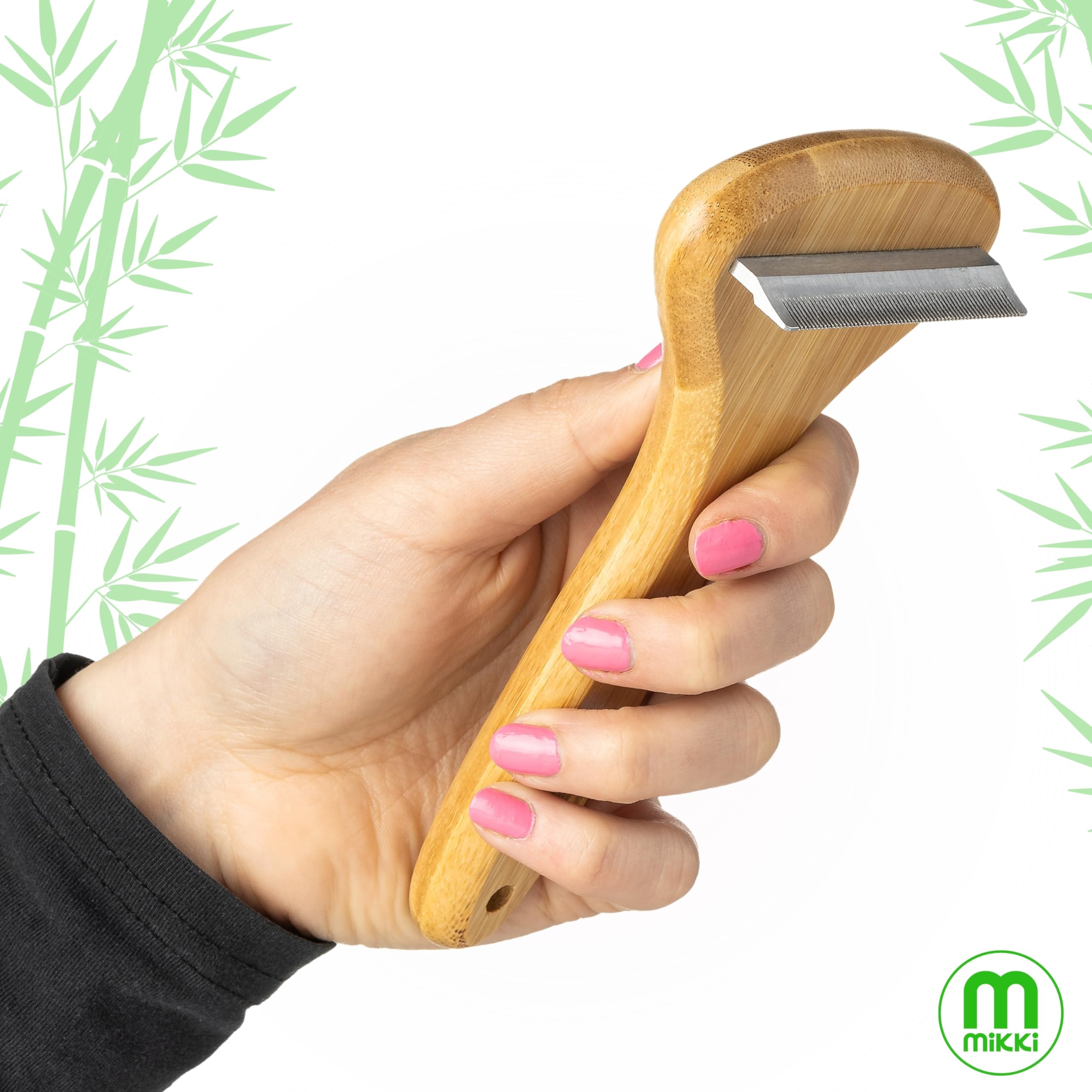 Mikki Bamboo Moult Master De-Shedding Blade For Dog & Cat Grooming, Shedding & Undercoat, Safely Removes Loose Hair - Image 2