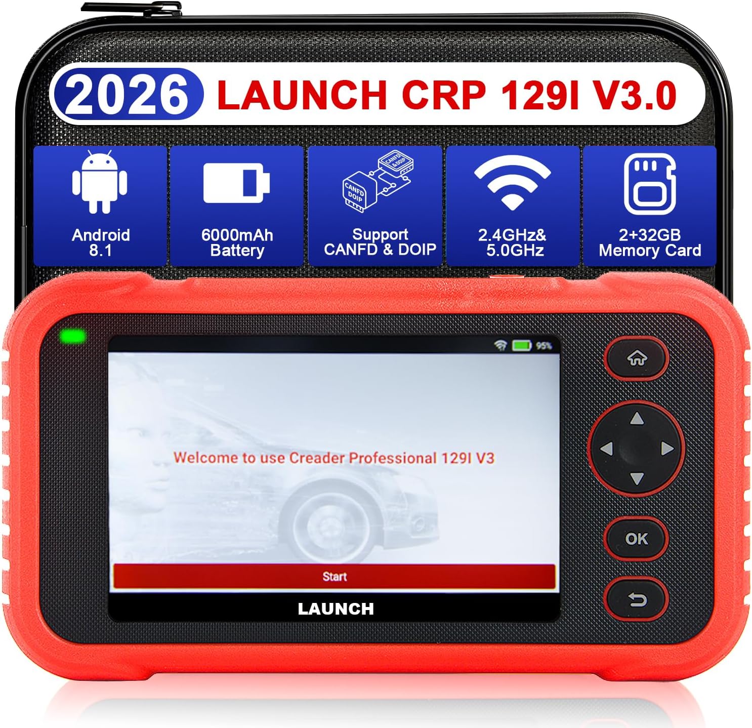 Launch Scanner CRP129i V3.0(Upgrade of CRP123I), Professional OBD2 Scanner Diagnostic Tool with ABS and SRS, ENG, Transmission, FCA AutoAuth Code Reader for Cars and Trucks,Oil,DPF,TPMS Car Scan Tool