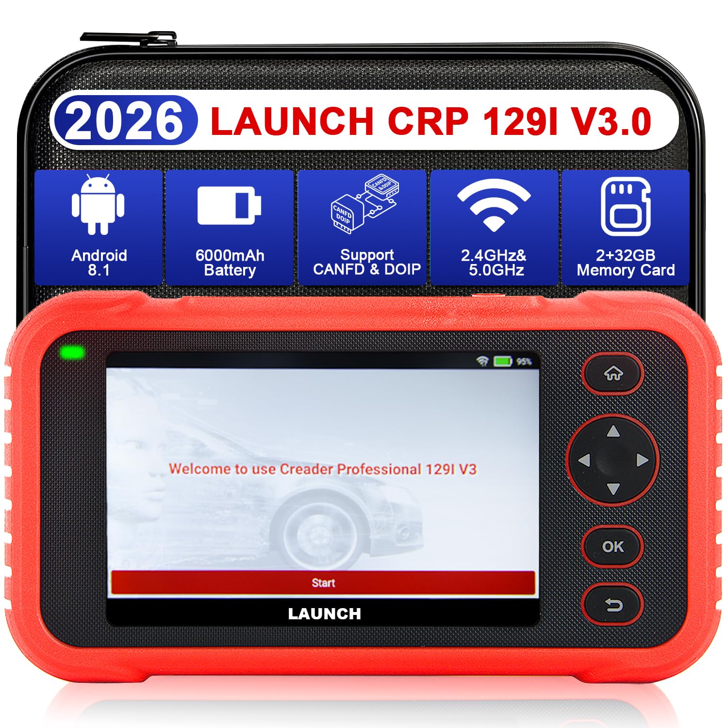Launch Scanner CRP129i V3.0(Upgrade of CRP123I), Professional OBD2 Scanner Diagnostic Tool with ABS and SRS, ENG, Transmission, FCA AutoAuth Code Reader for Cars and Trucks,Oil,DPF,TPMS Car Scan Tool