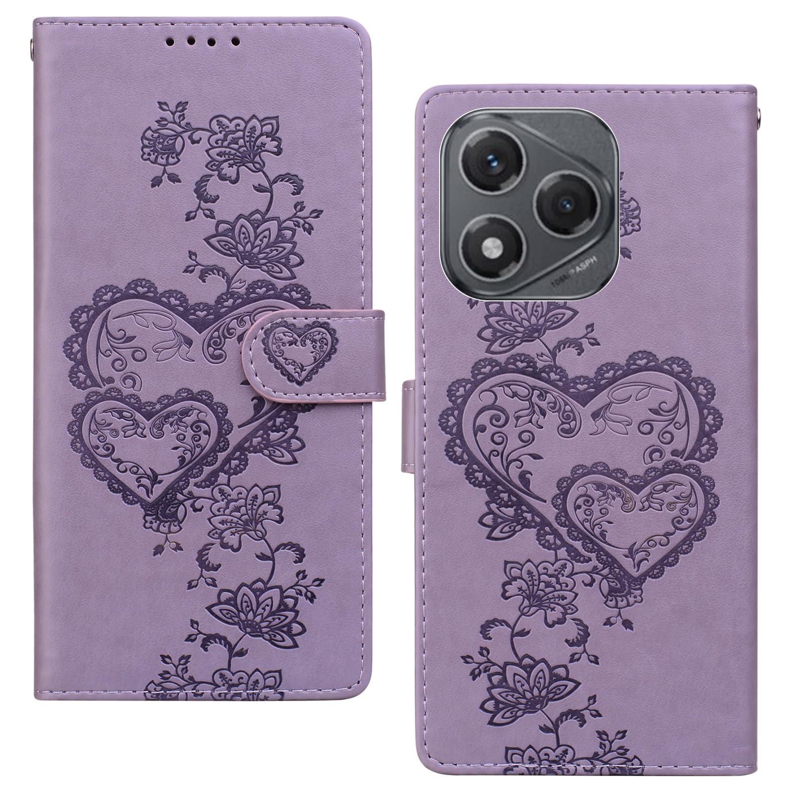 Housse en cuir Honor 400 Lite finition cœur en relief premium violet - 8