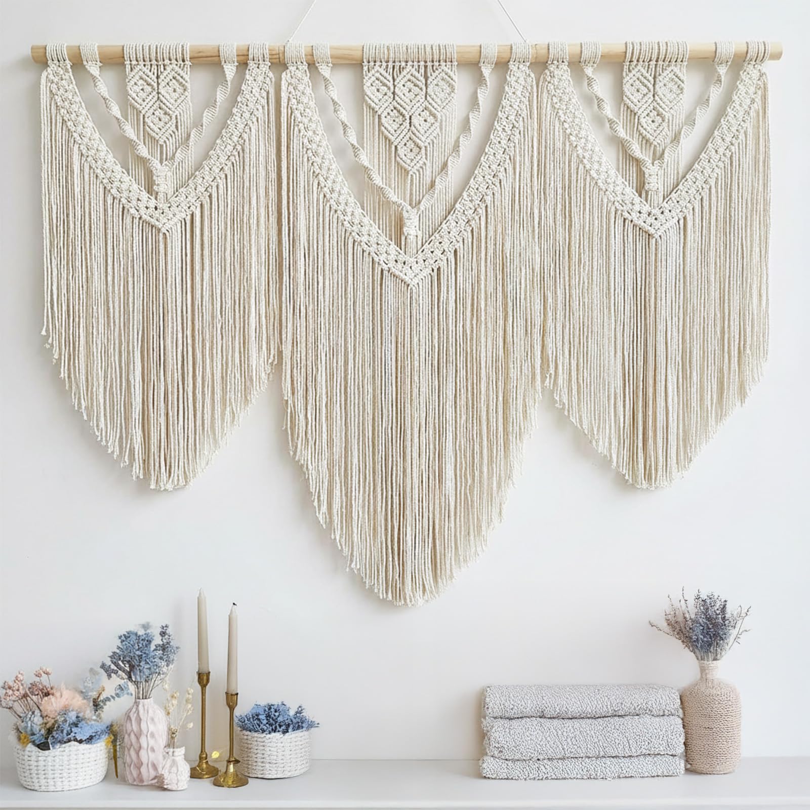 Hibisaws Macrame da parete in macramè, decorazione bohémien, decorazione per la casa, camera da letto, 110cmx 82 cm,arazzo da parete(set C)